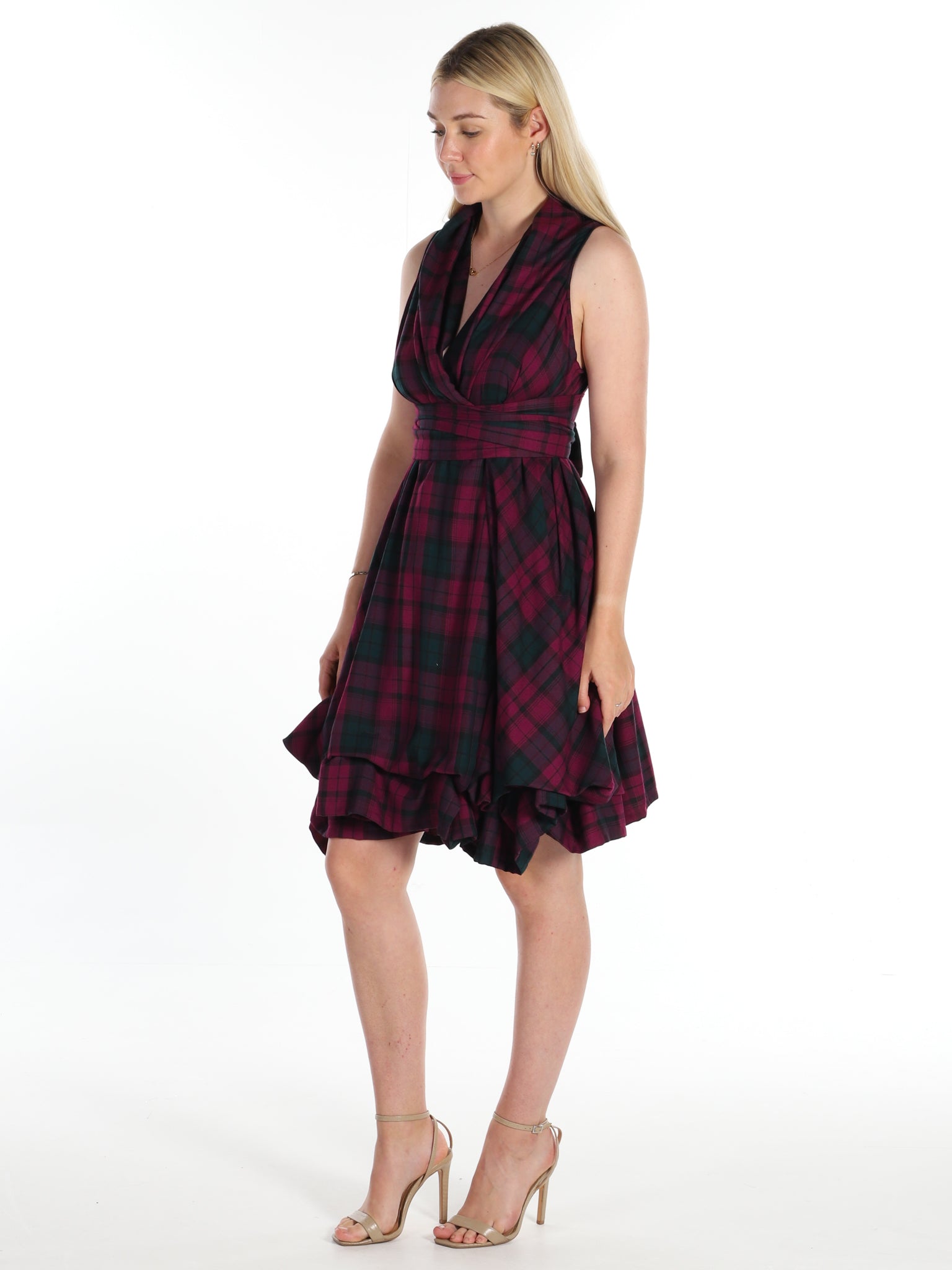 Maroon Green Tartan Trench Dress