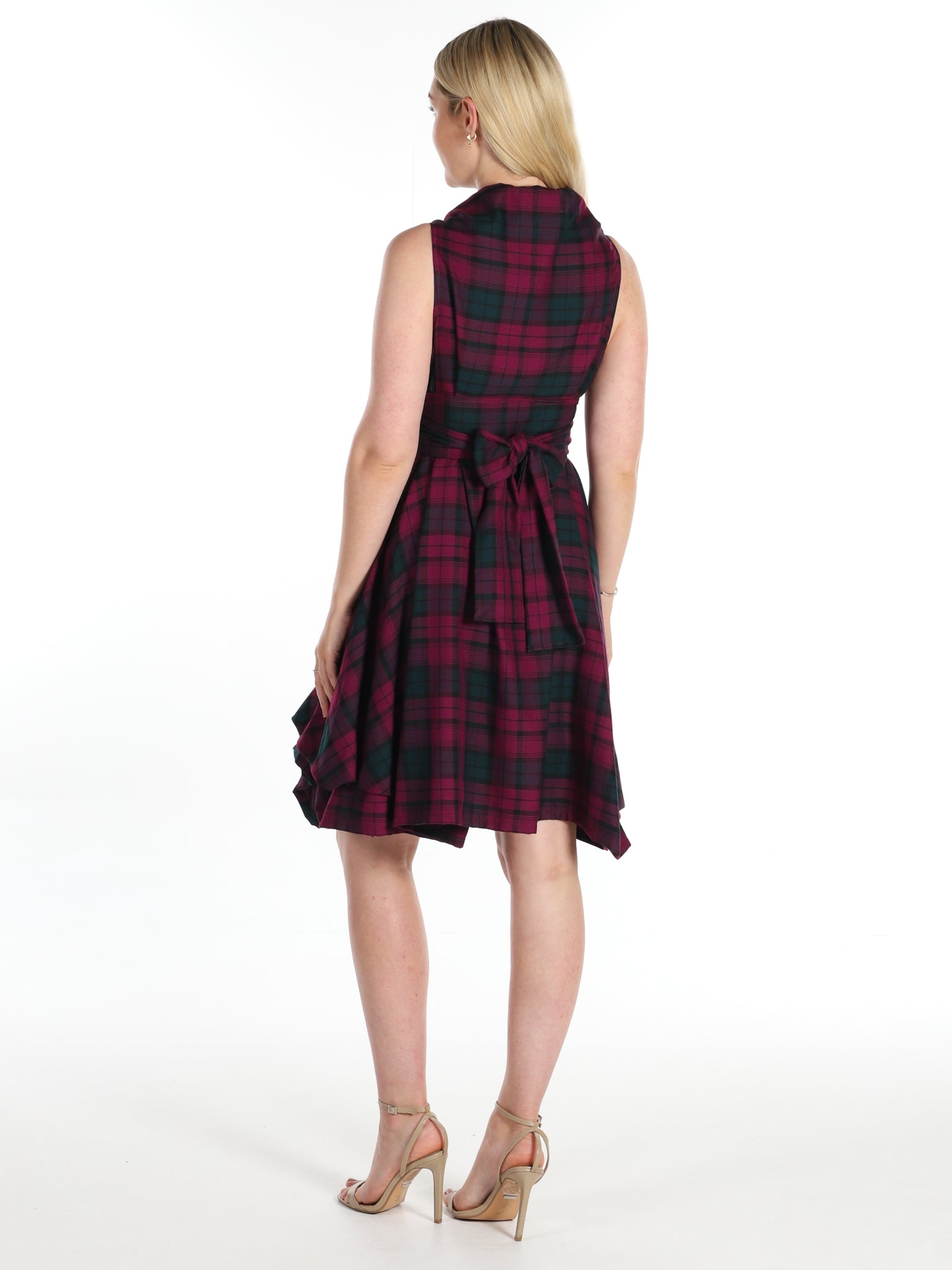 Maroon Green Tartan Trench Dress