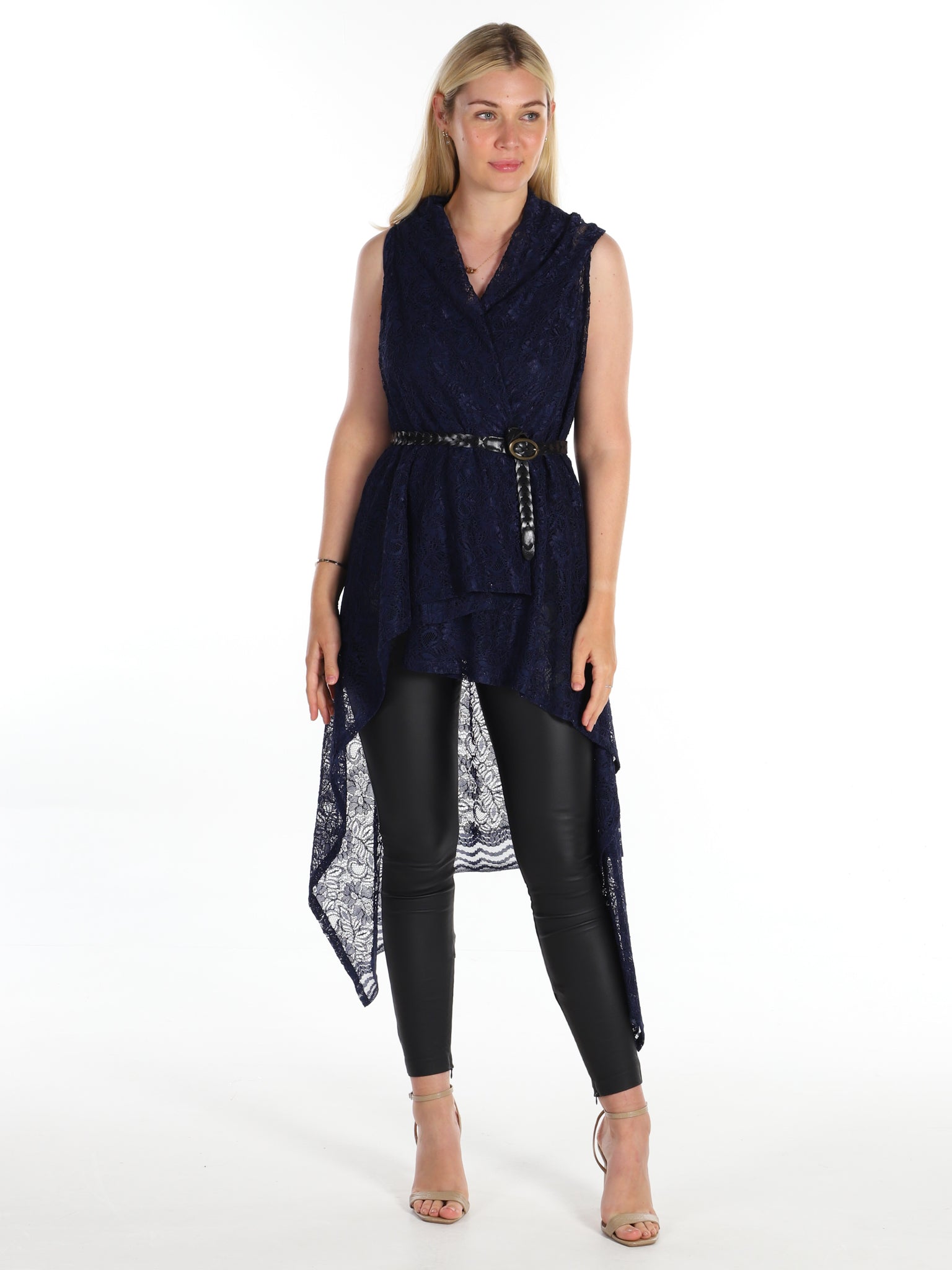 Navy Lace Drape Waterfall Waistcoat
