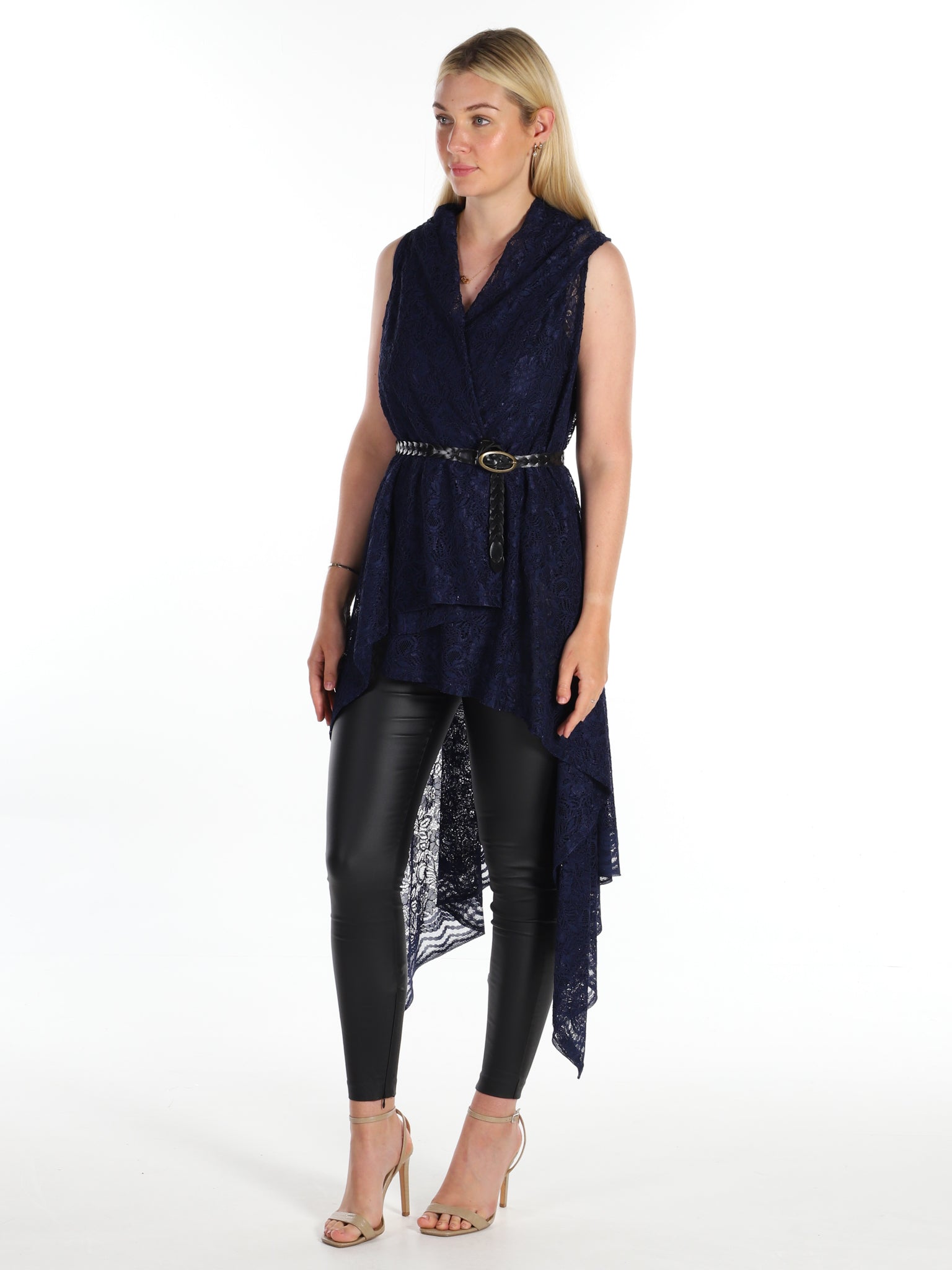 Navy Lace Drape Waterfall Waistcoat