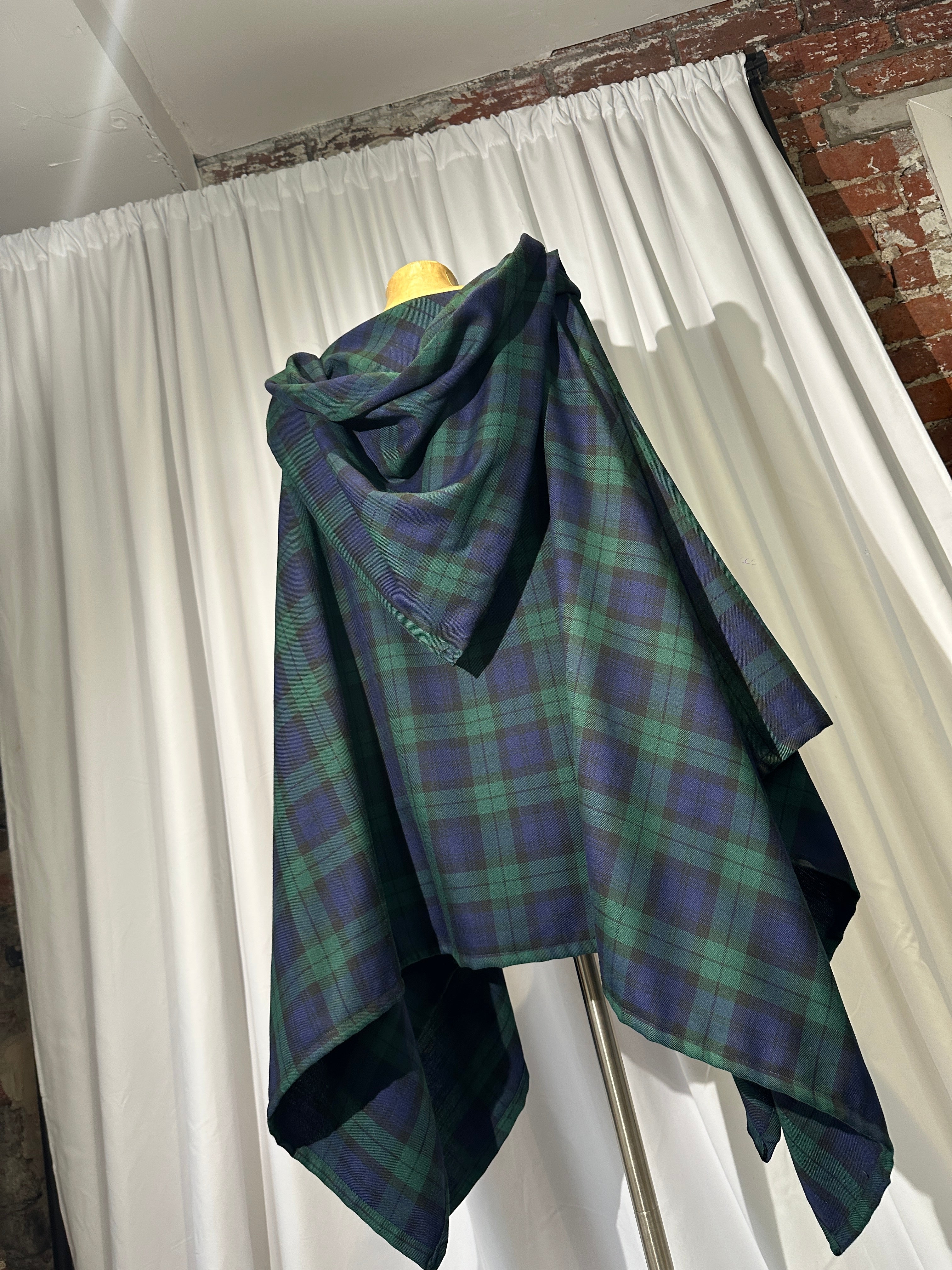 Navy & Green Tartan Wolf Cape.