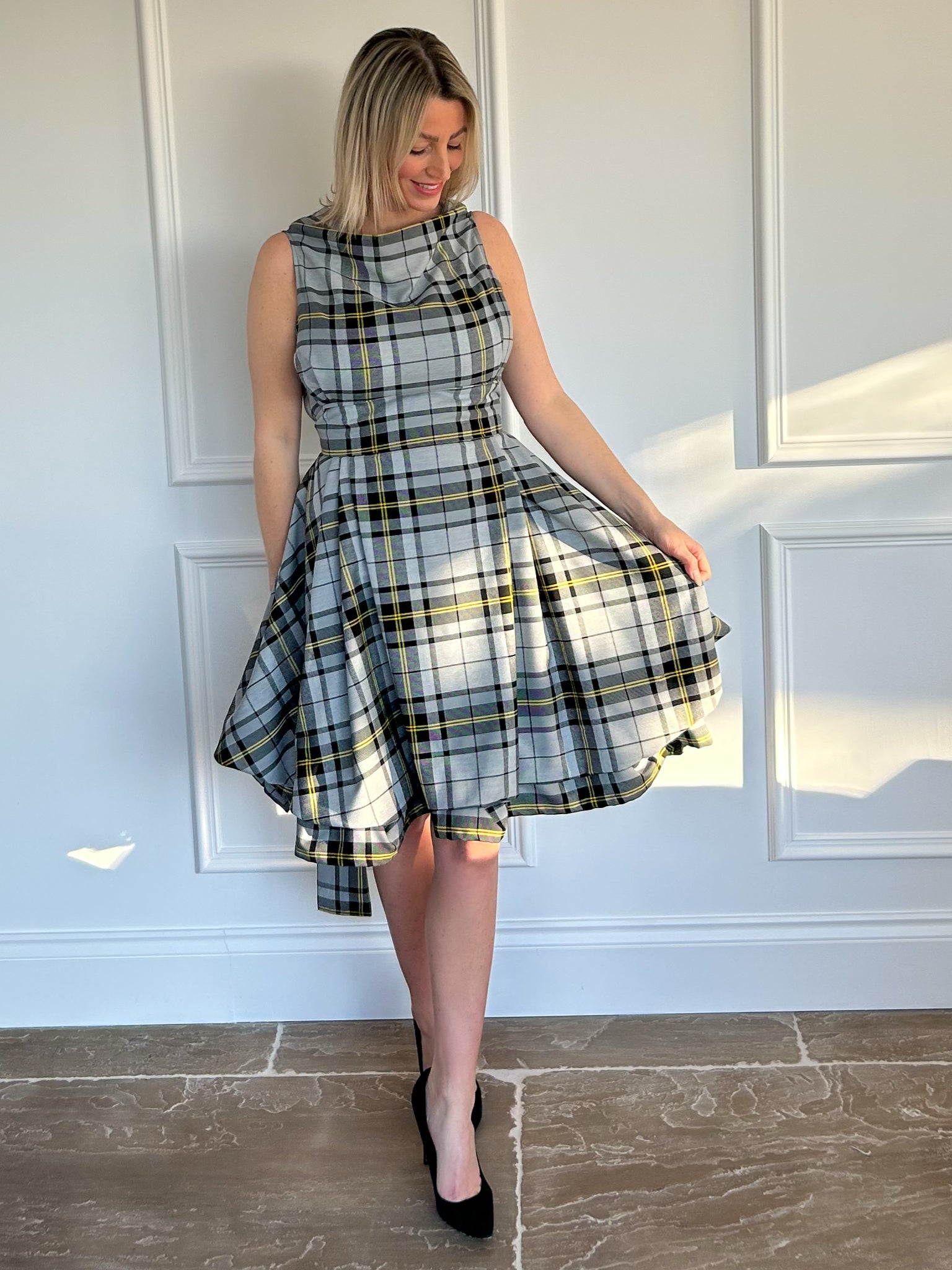 Grey and Yellow Tartan Mia Dress