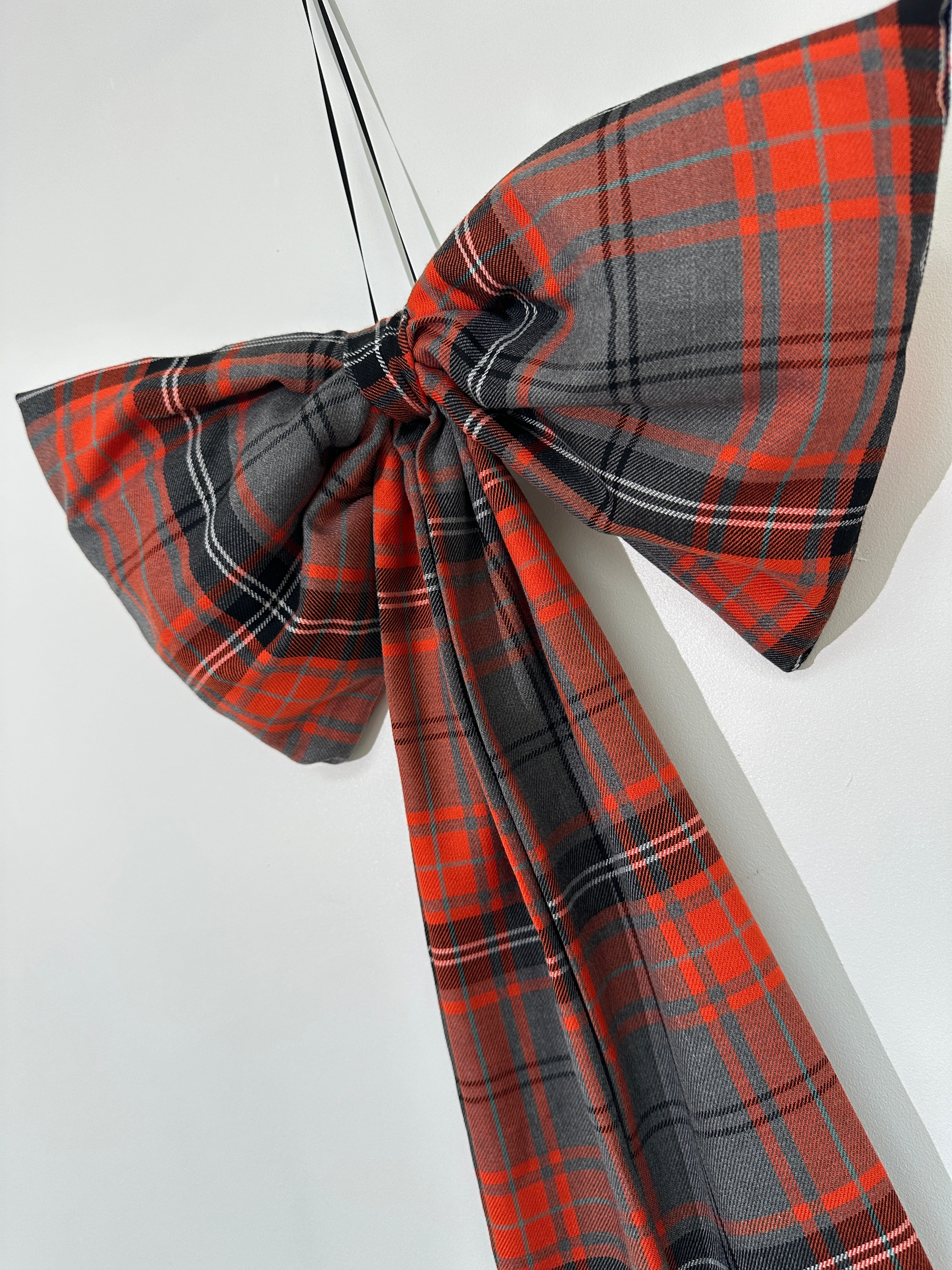 Orange and grey Tartan Bow.