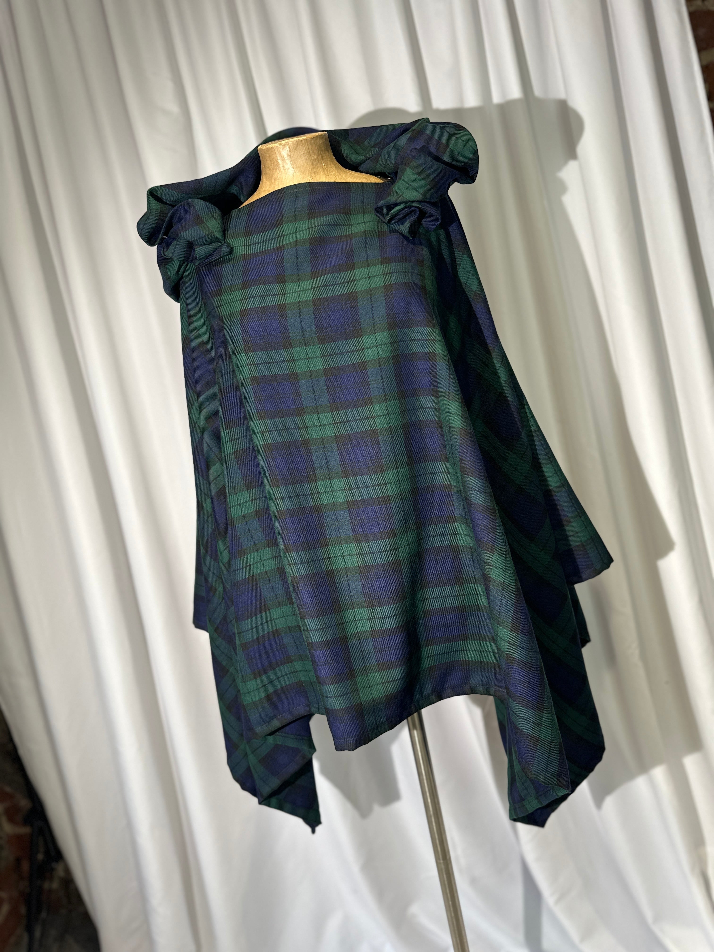 Navy & Green Tartan Wolf Cape.