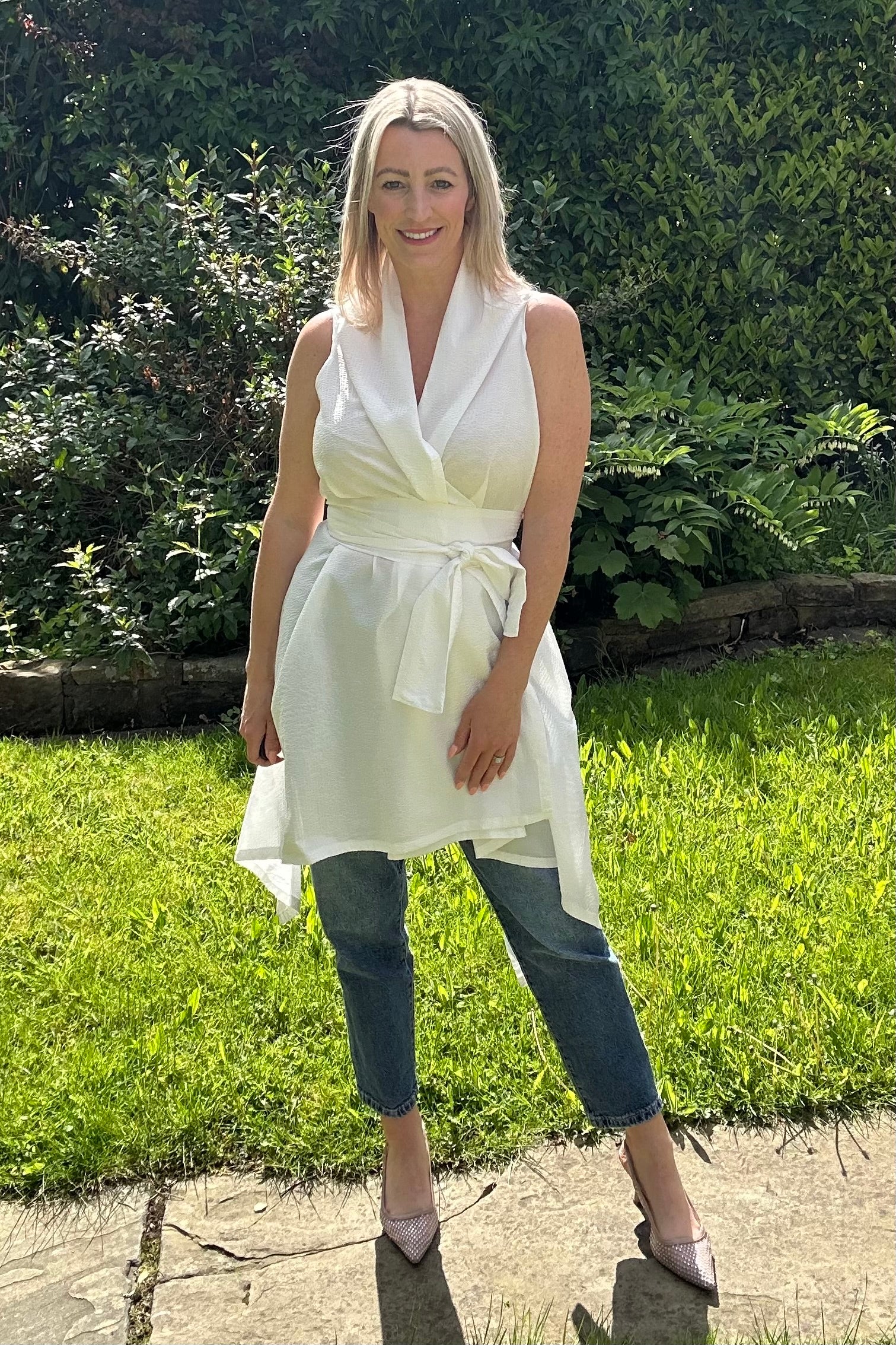 White cotton Waterfall Waistcoat
