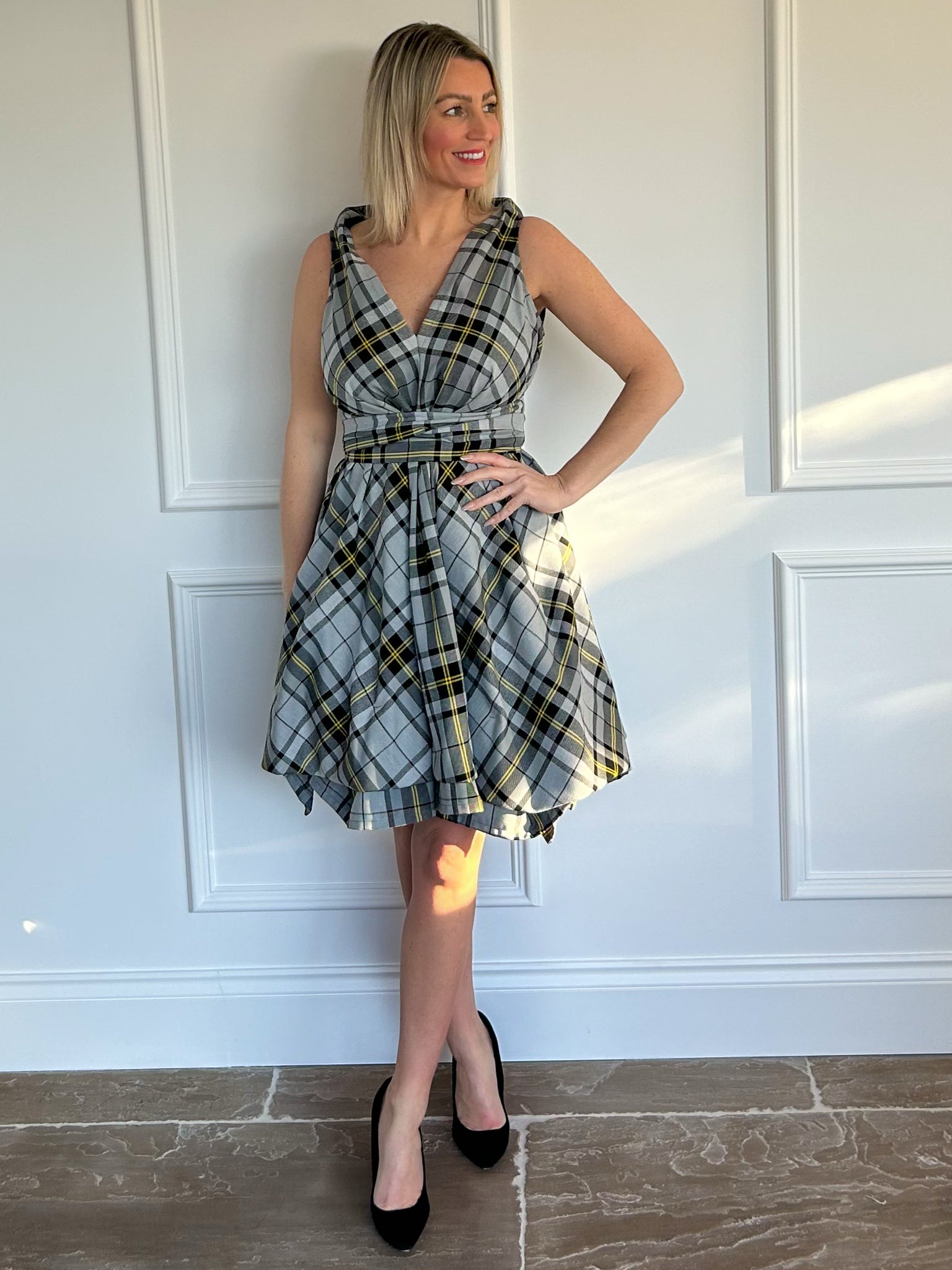 Grey and Yellow Tartan May Dress