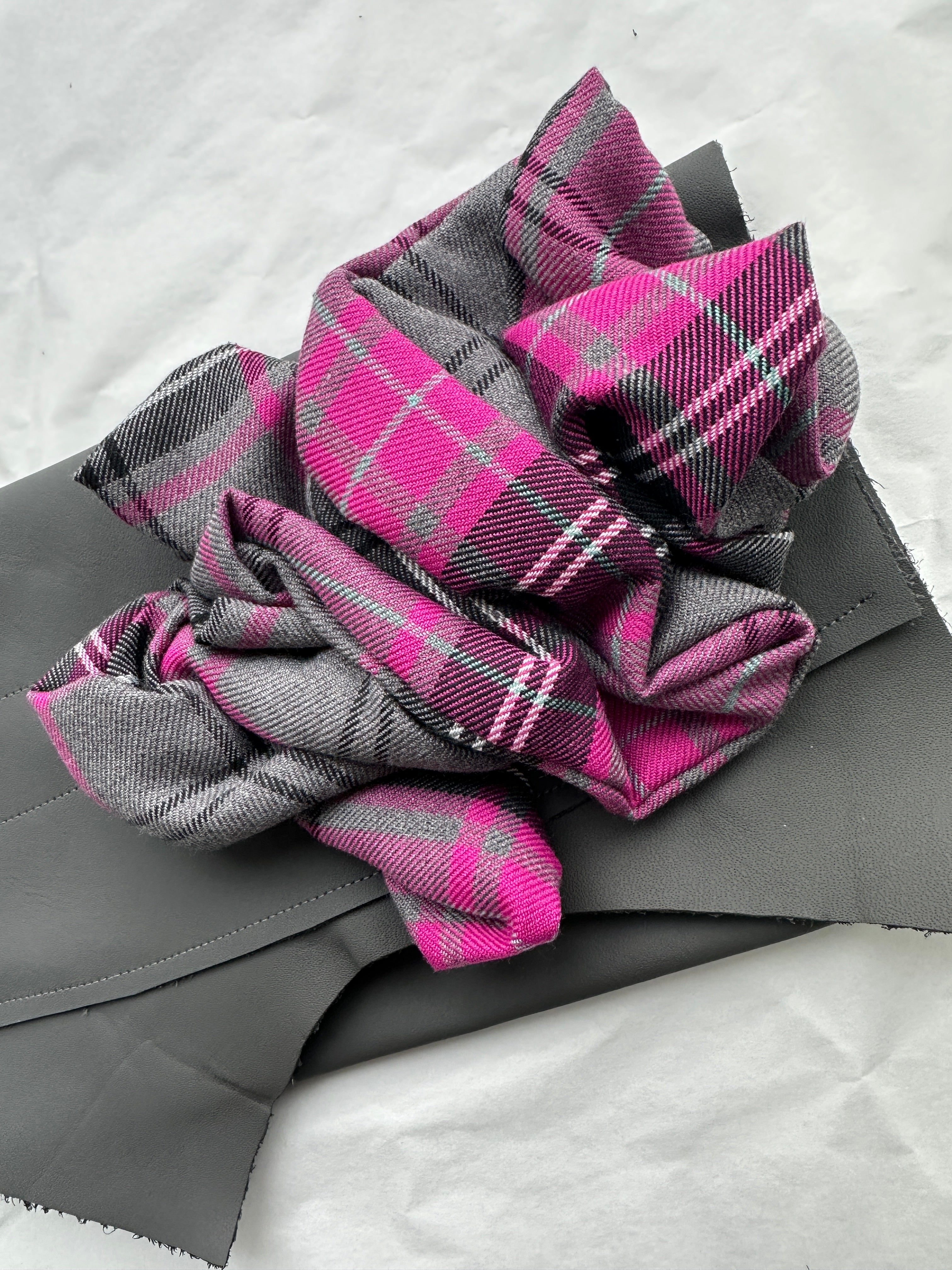 Isla Pink & Grey Tartan Ruffled, Leather Clutch Bag