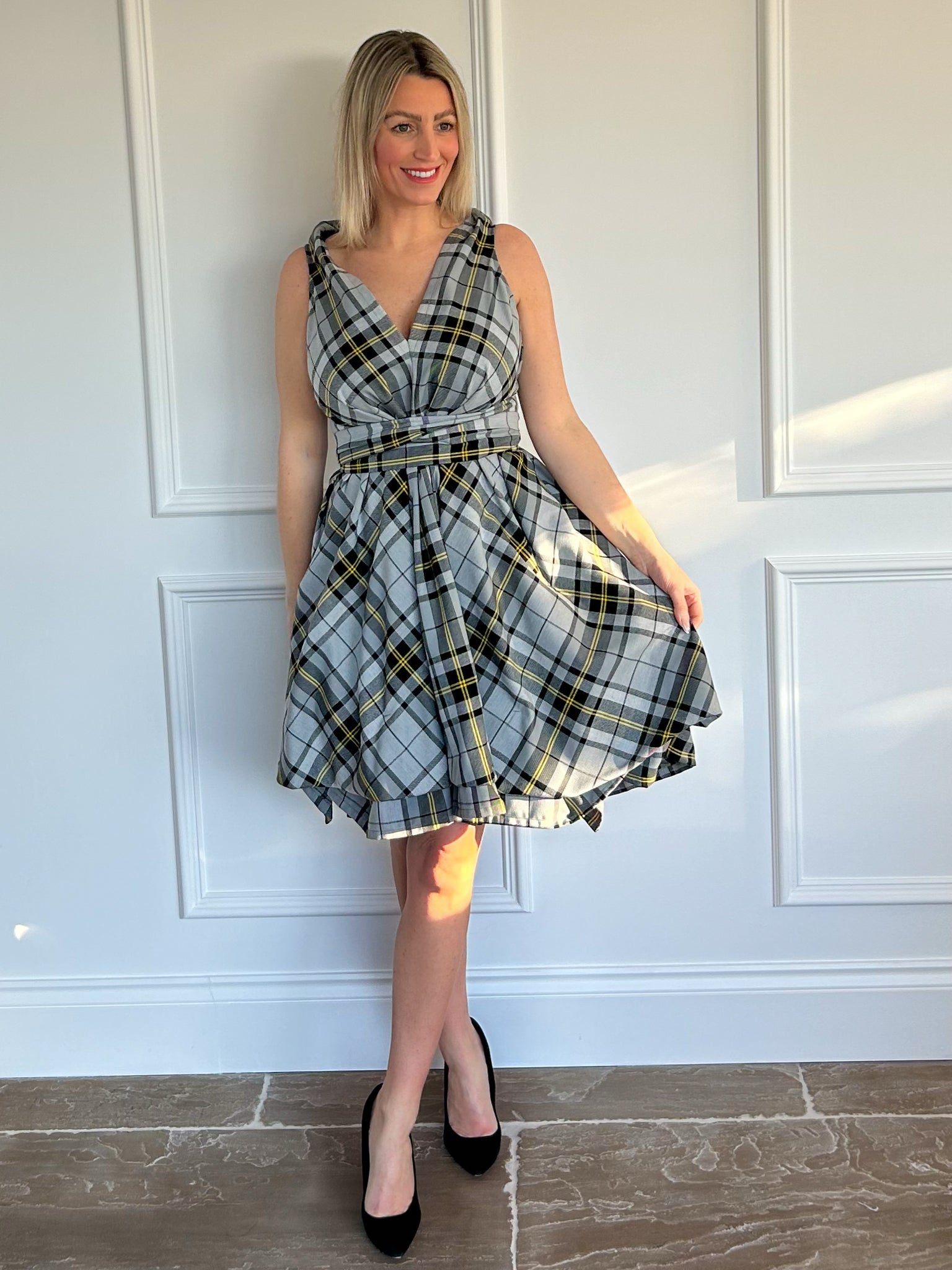 Grey and Yellow Tartan May Dress