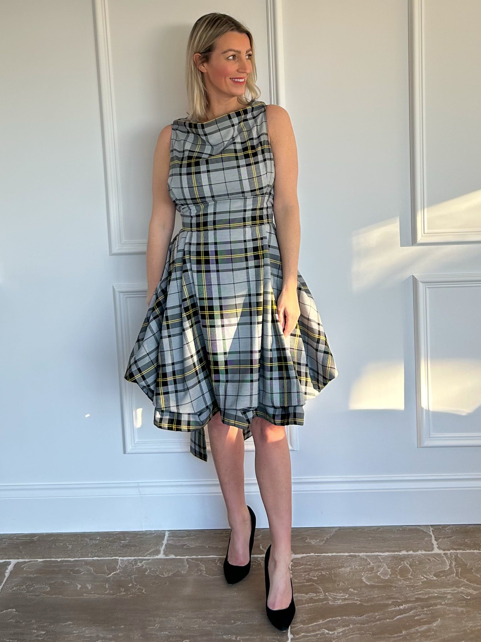 Grey and Yellow Tartan Mia Dress