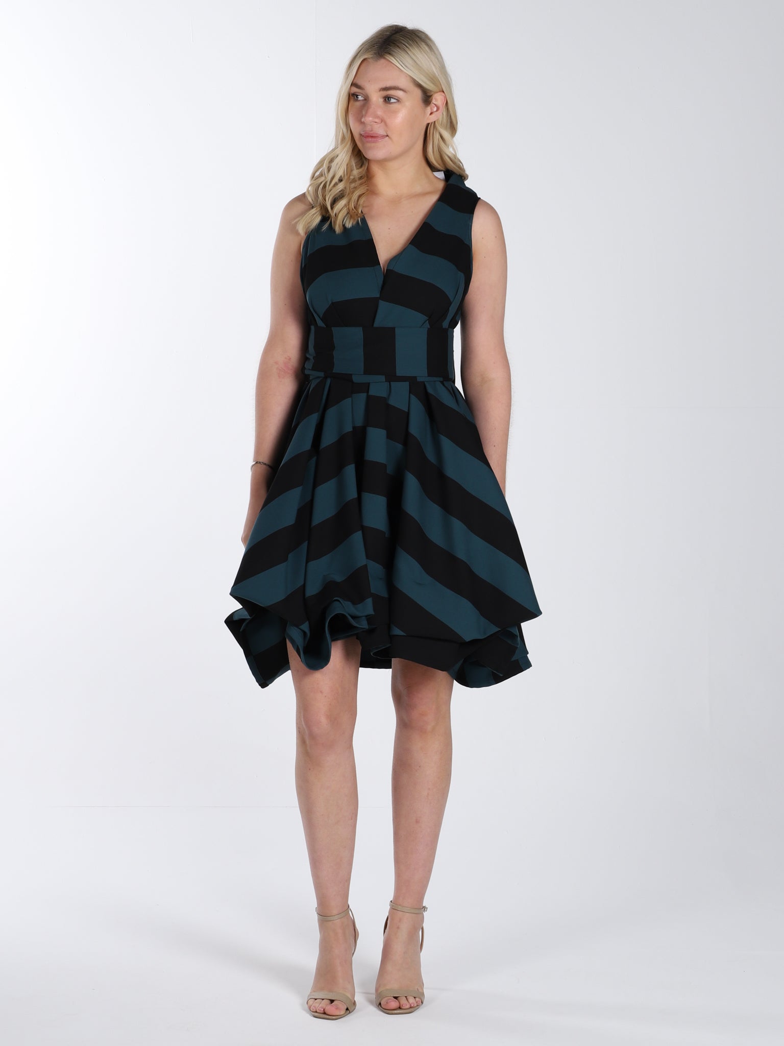 Green and Black Stripe May Dress