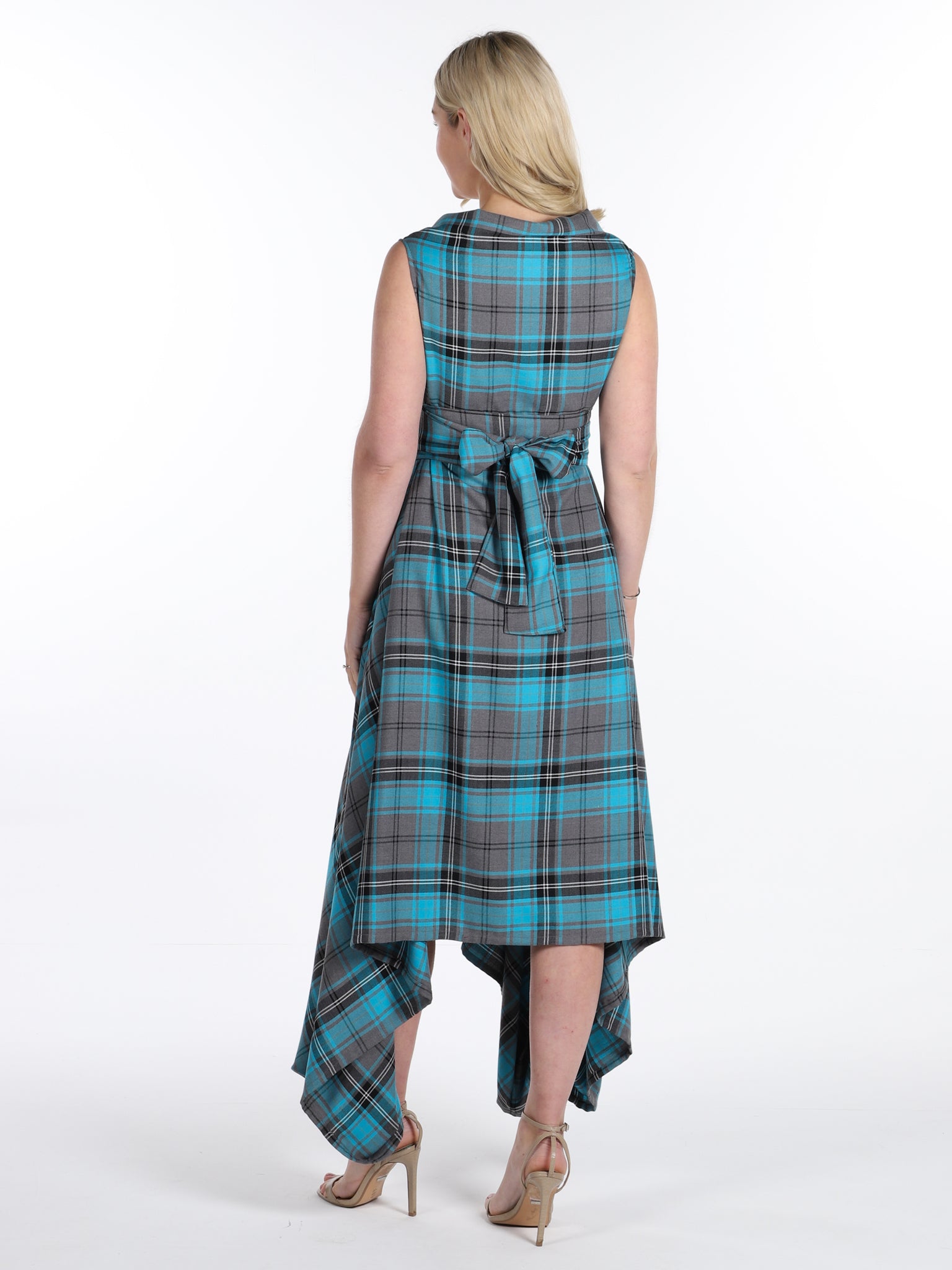 Turquoise and Grey Tartan Darcy Dress
