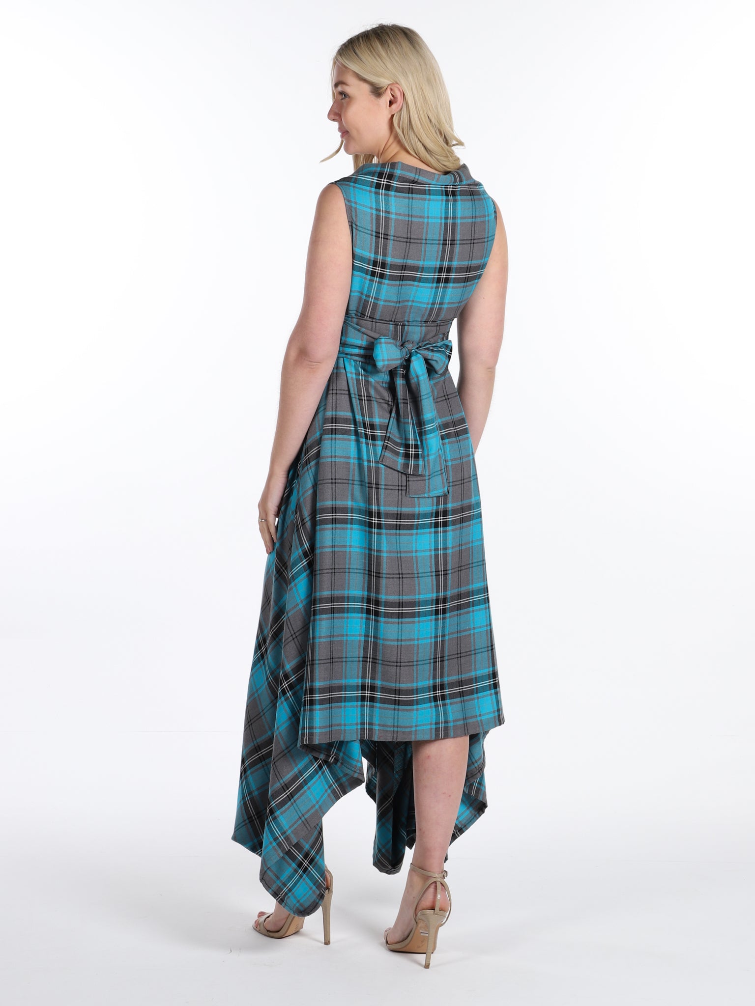 Turquoise and Grey Tartan Darcy Dress