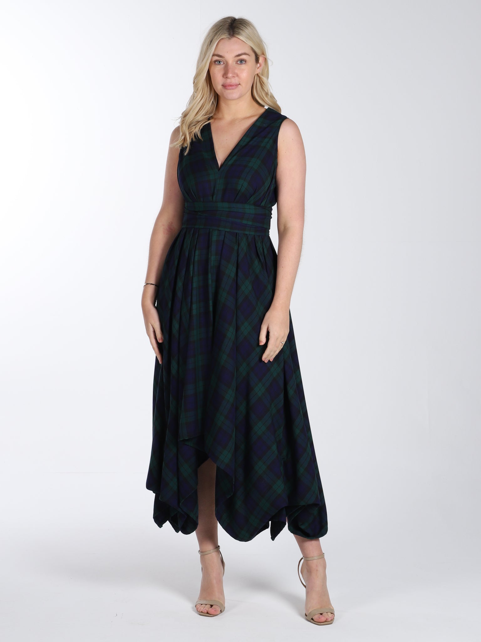 Navy and Green Tartan Darcy Dress