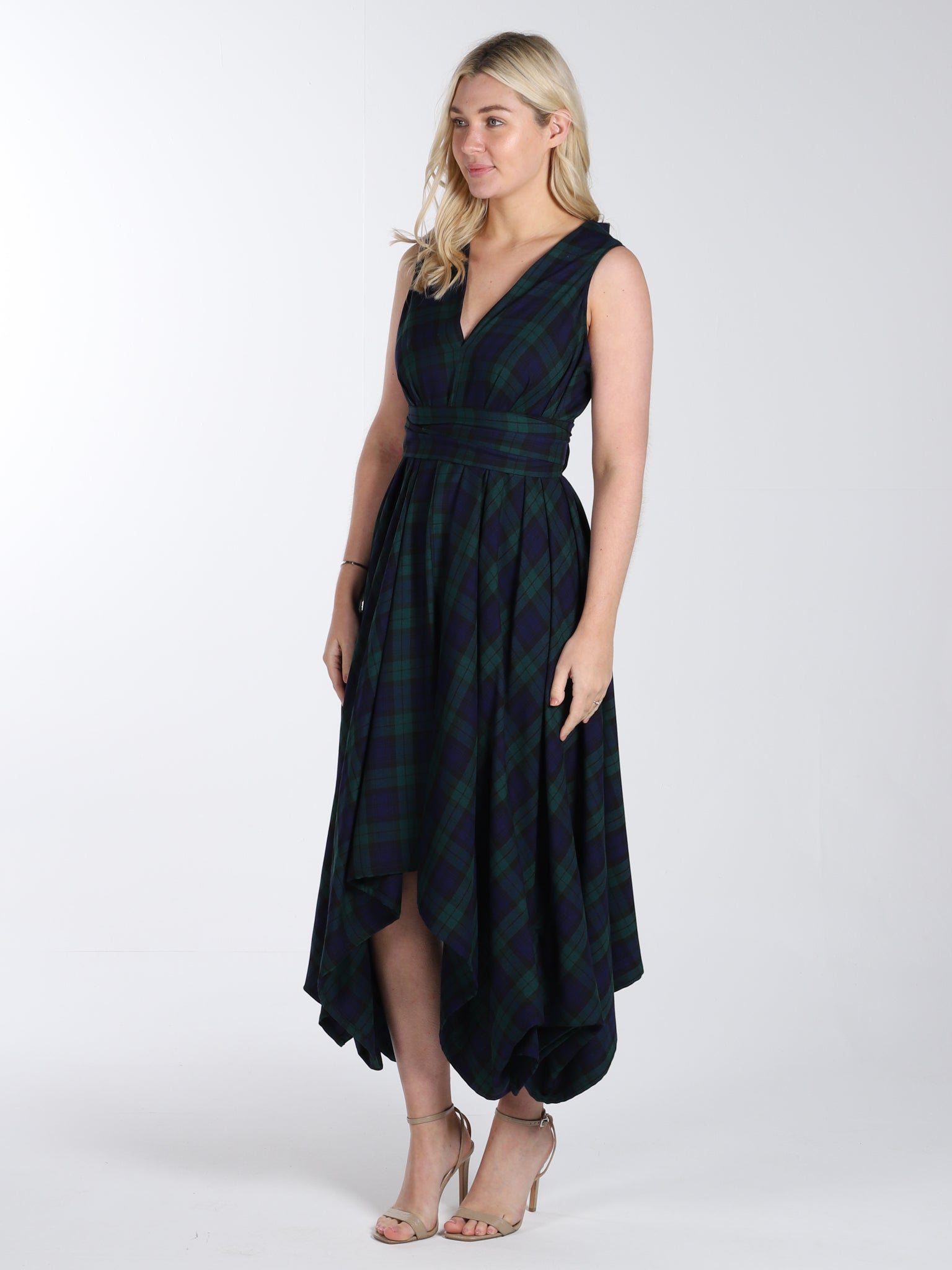 Navy and Green Tartan Darcy Dress