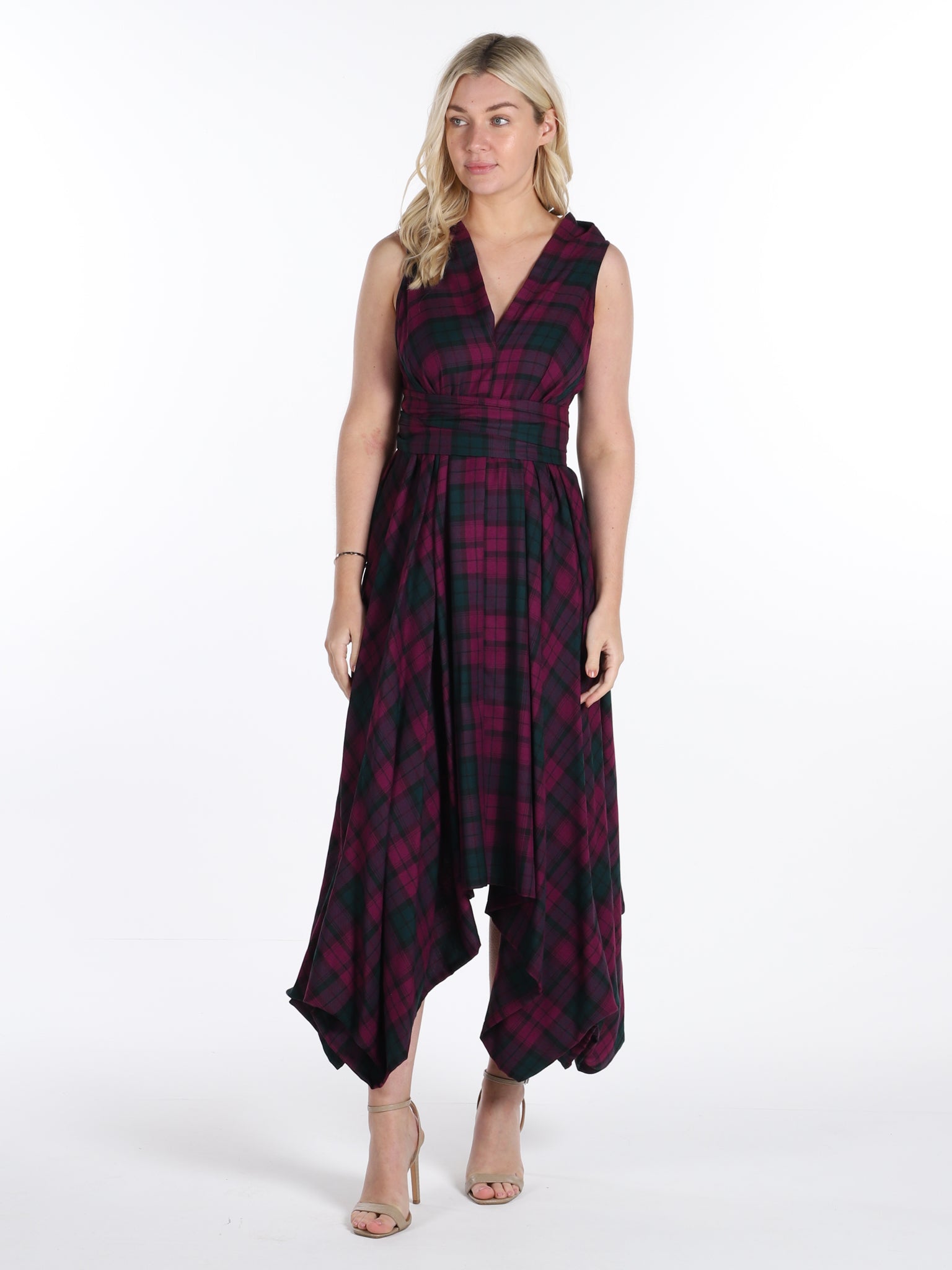 Maroon and Green Tartan Darcy Dress