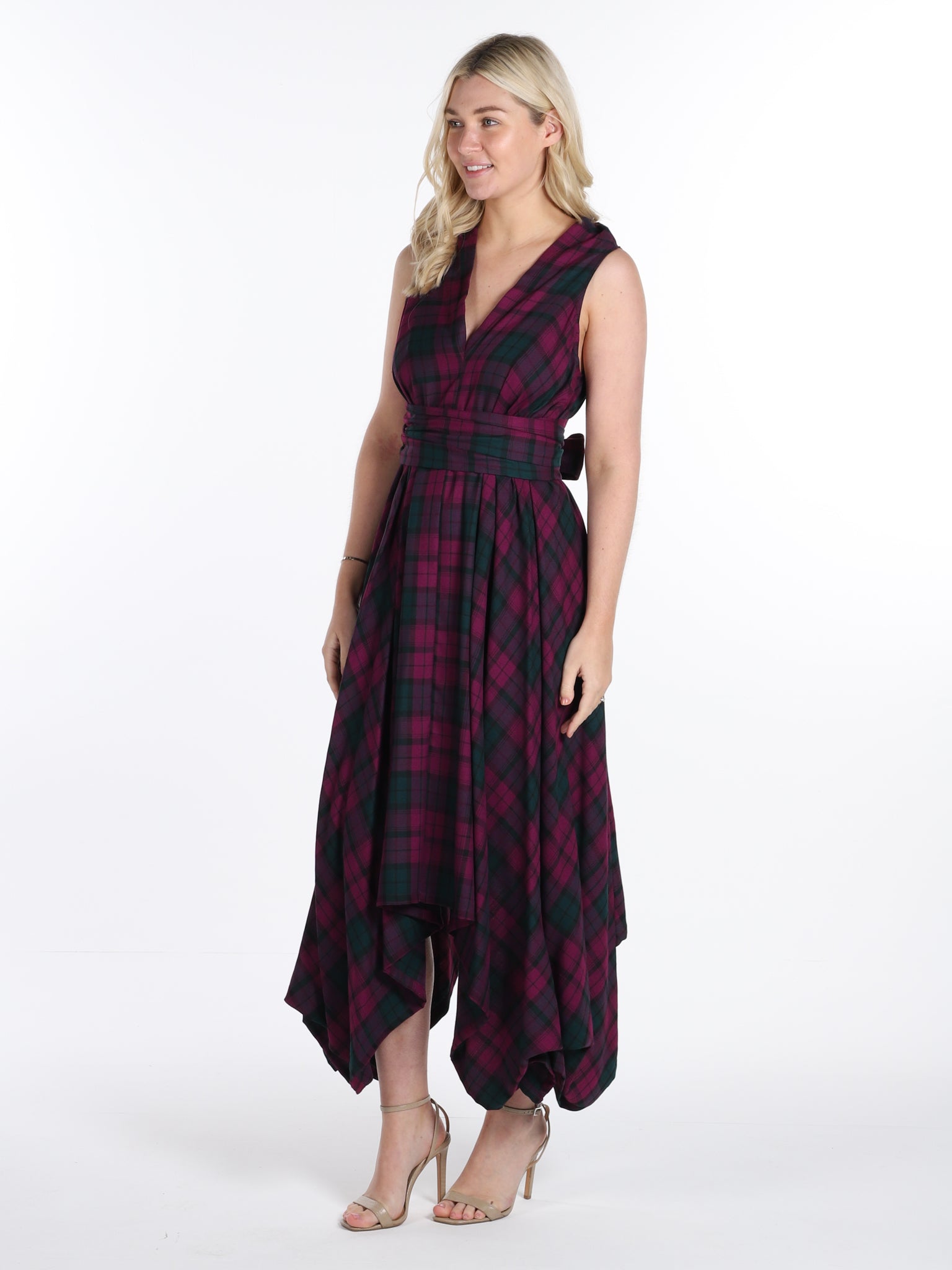 Maroon and Green Tartan Darcy Dress