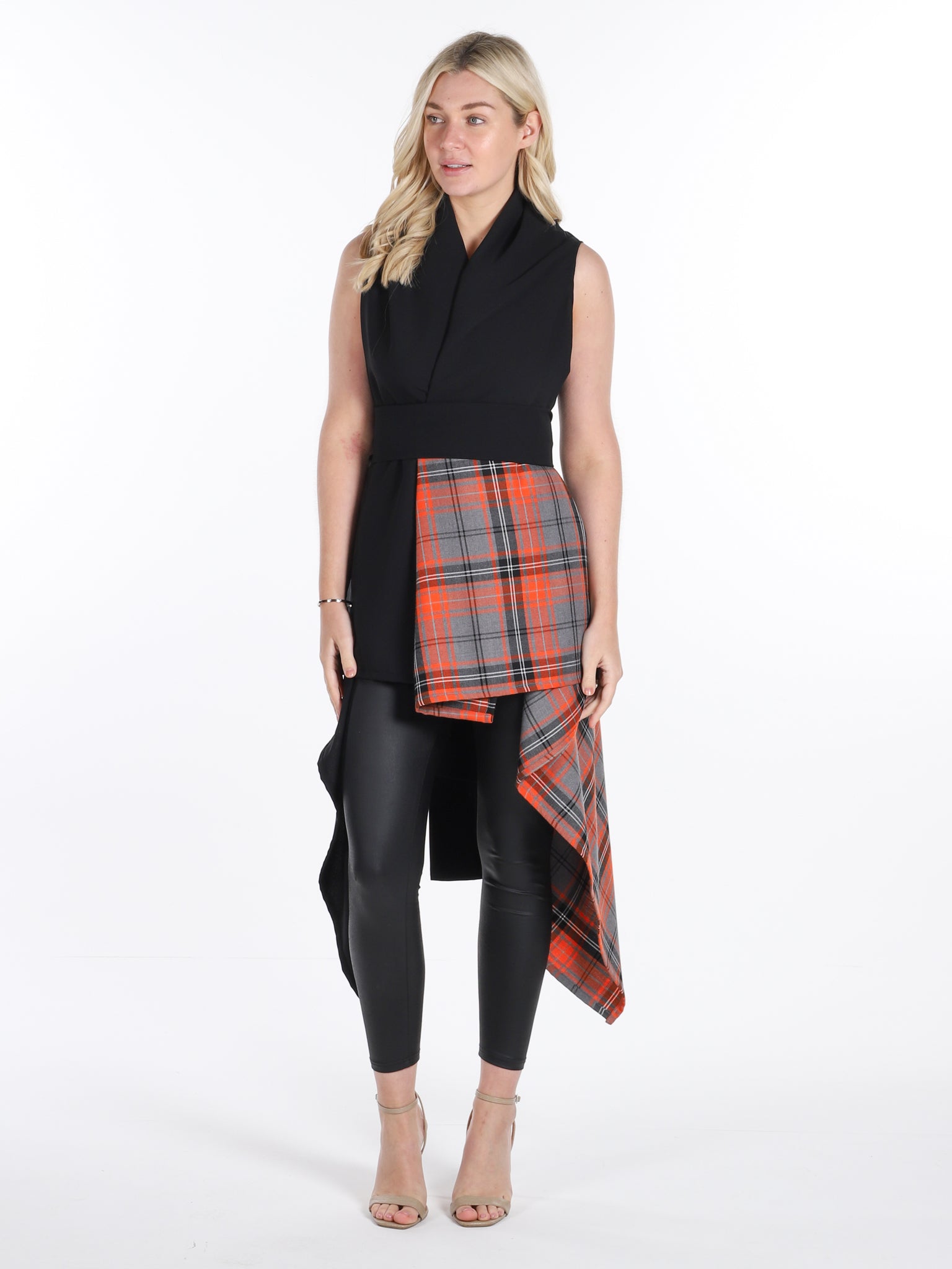 Black and Orange Tartan Mix Drape Waistcoat