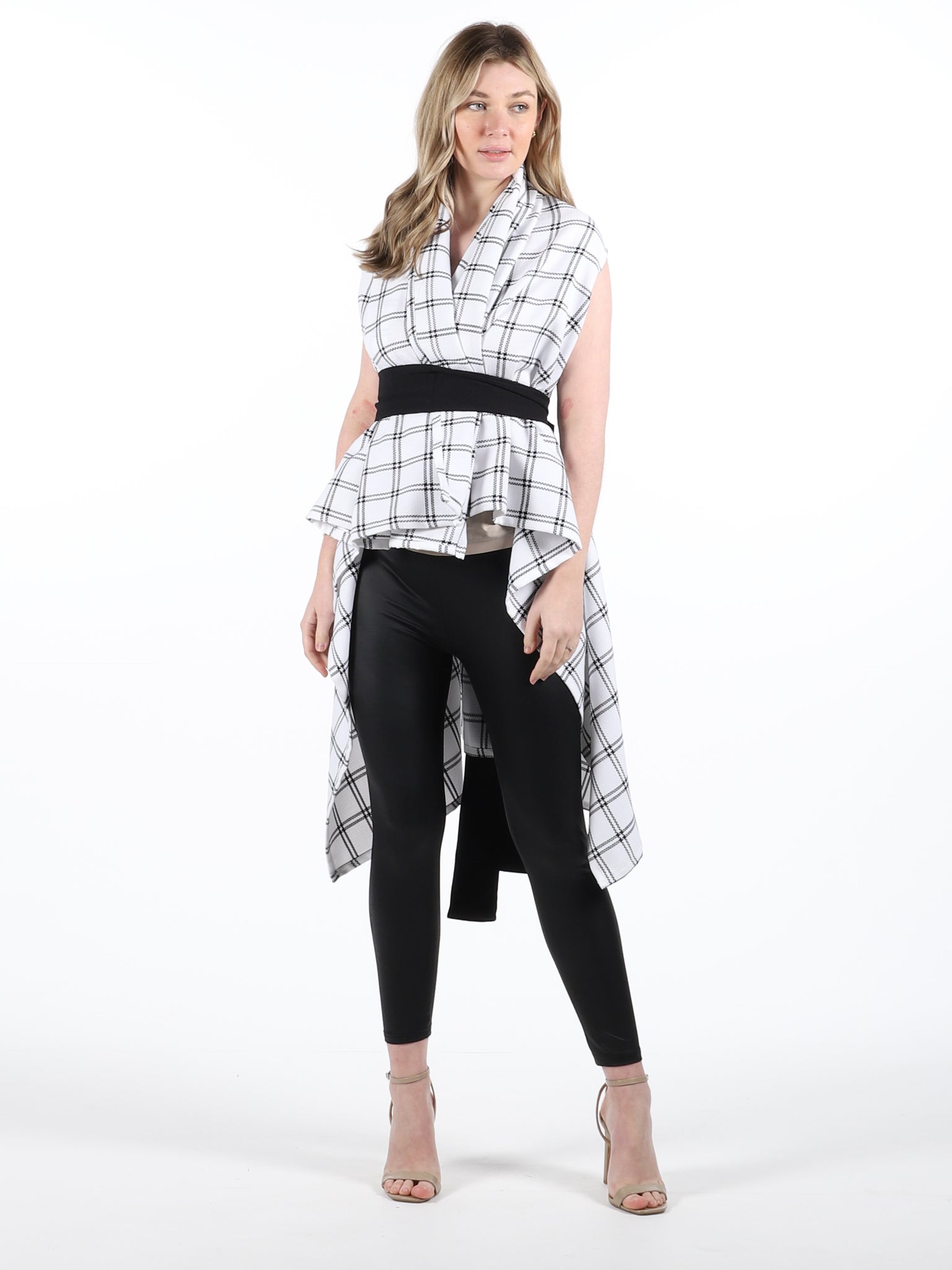 White Check Drape Waterfall Waistcoat