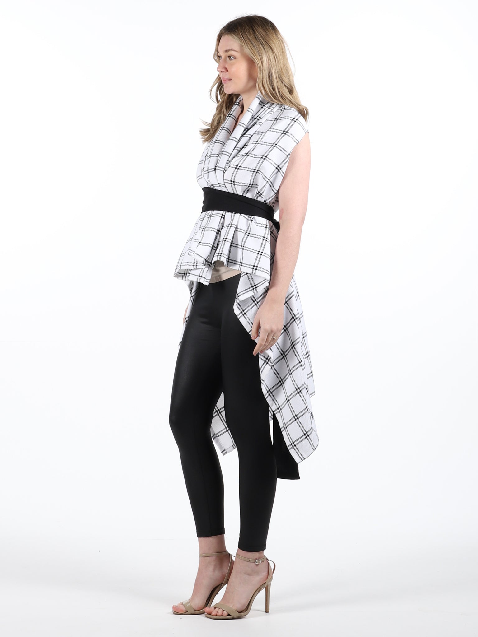 White Check Drape Waterfall Waistcoat