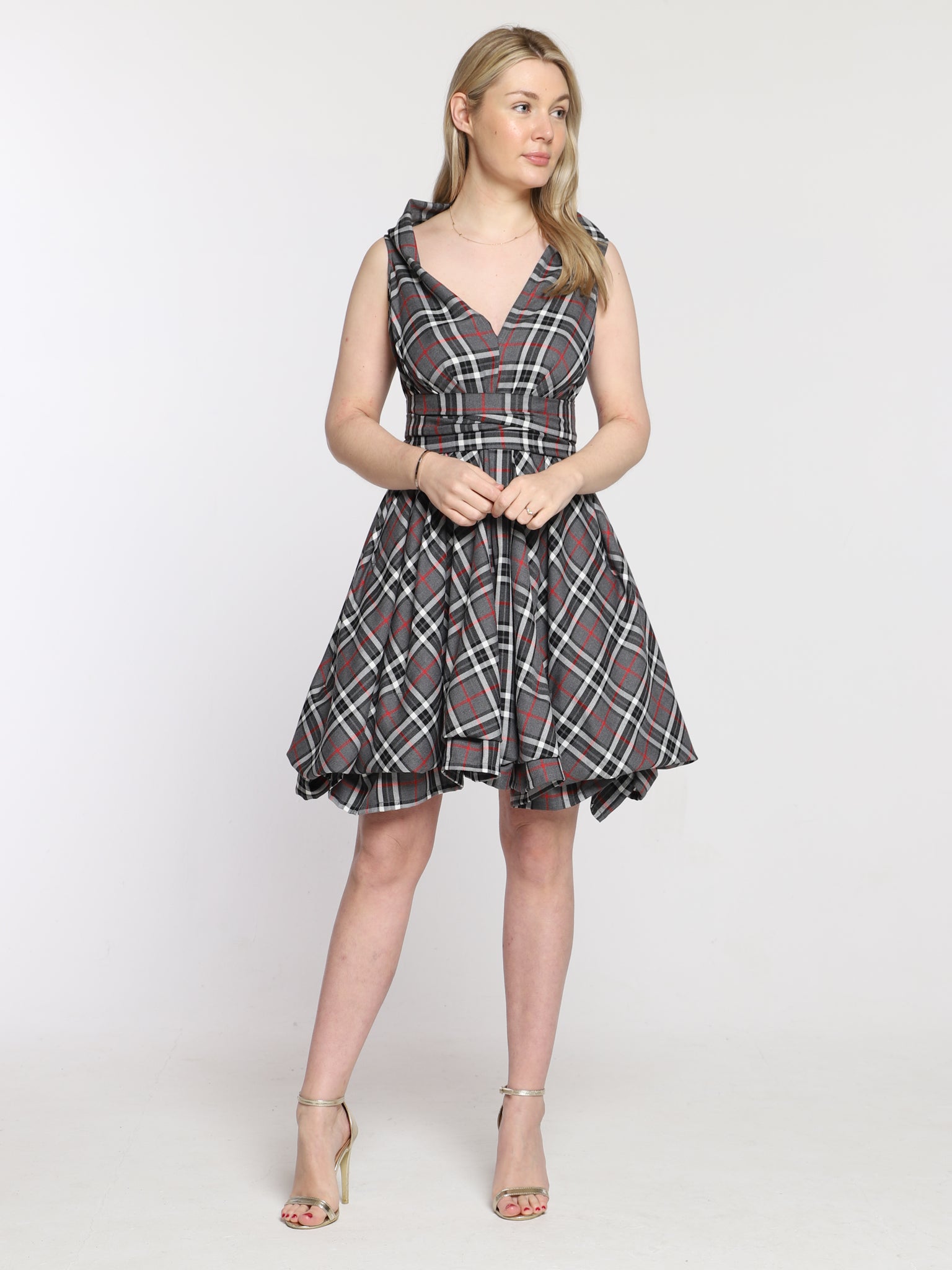 Grey and Red Tartan May Dress