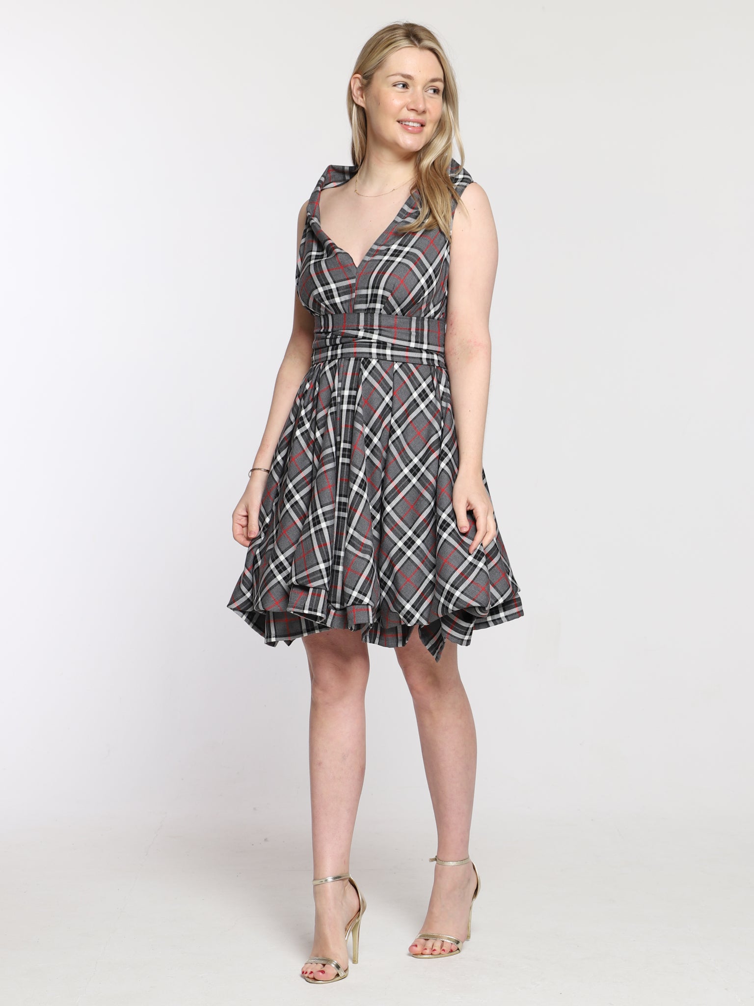 Grey and Red Tartan May Dress