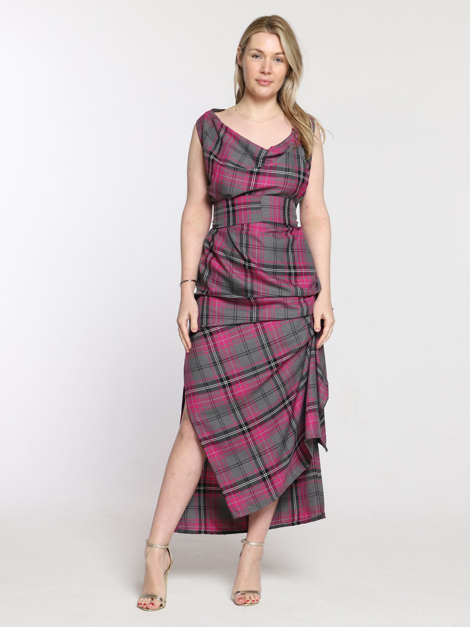 Grey and Pink Tartan Willow Dress