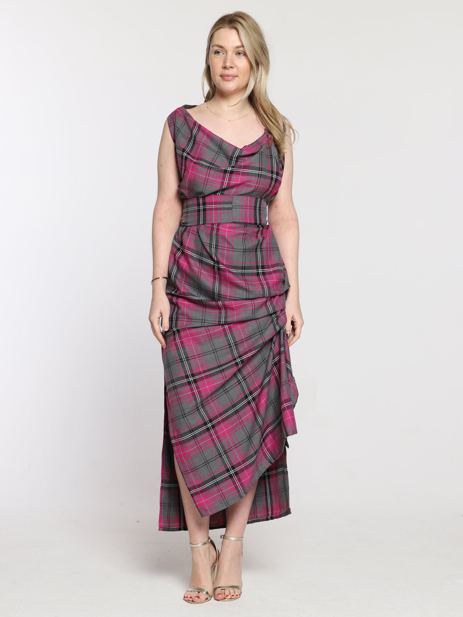 Grey and Pink Tartan Willow Dress