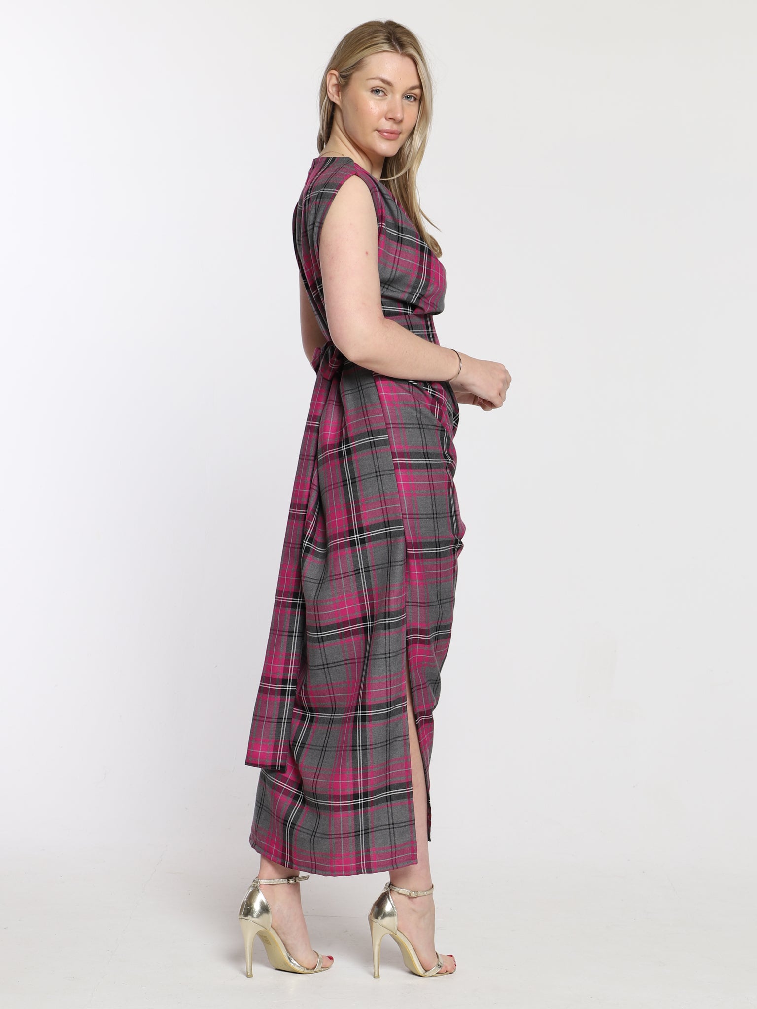Grey and Pink Tartan Willow Dress