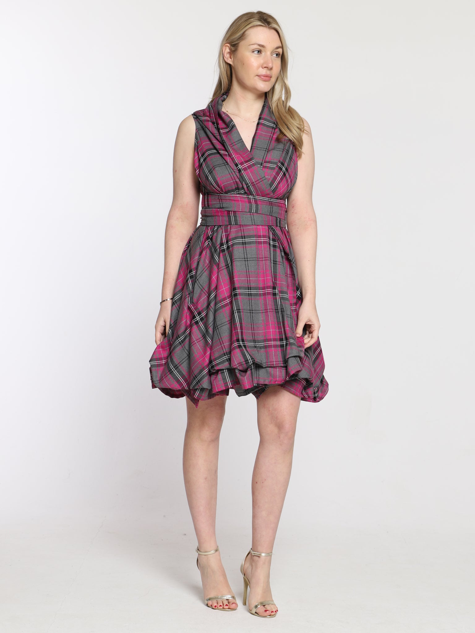 Grey and Pink Tartan Trench Dress