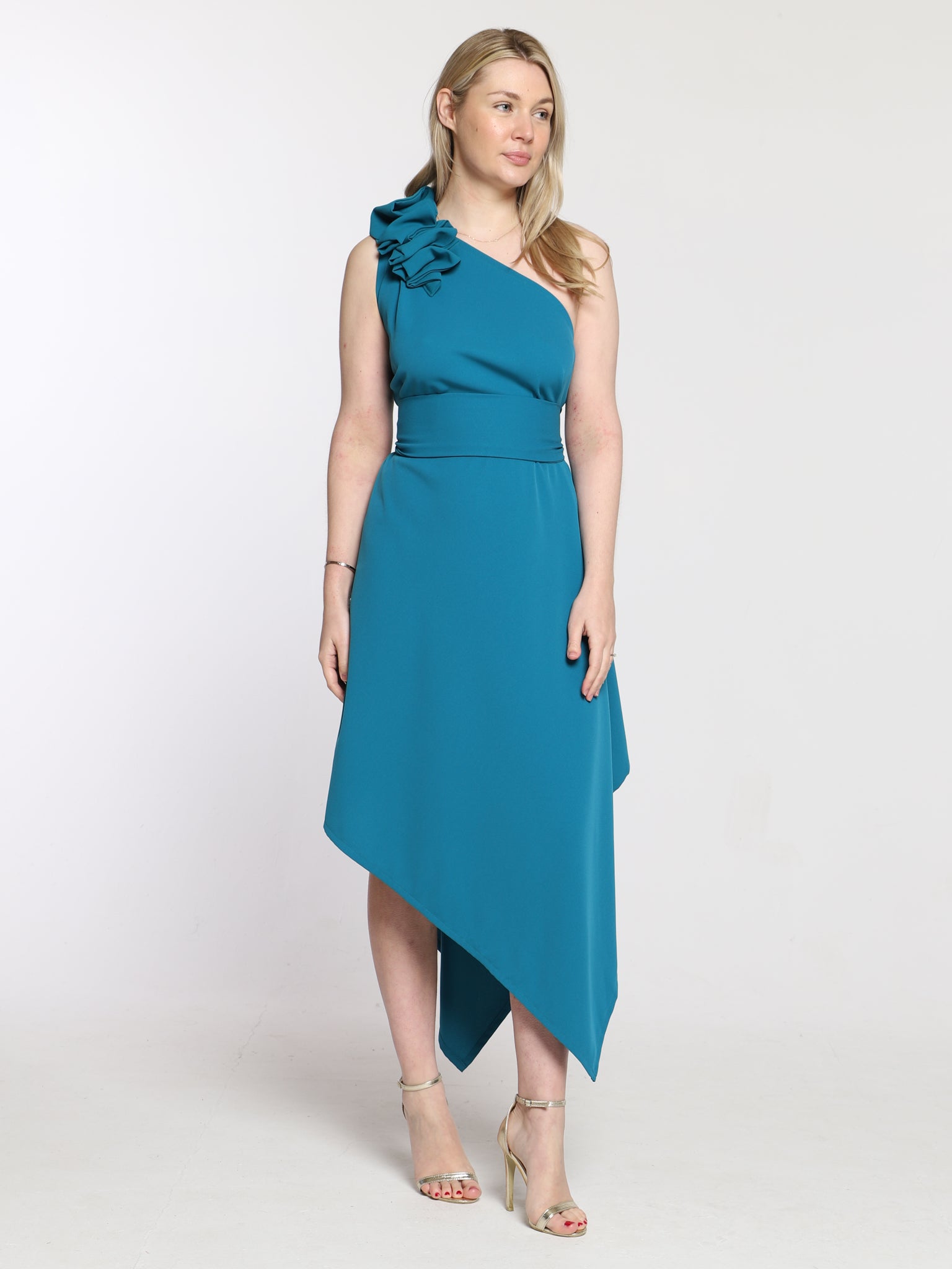 Teal Ruffle Back Belle Dress