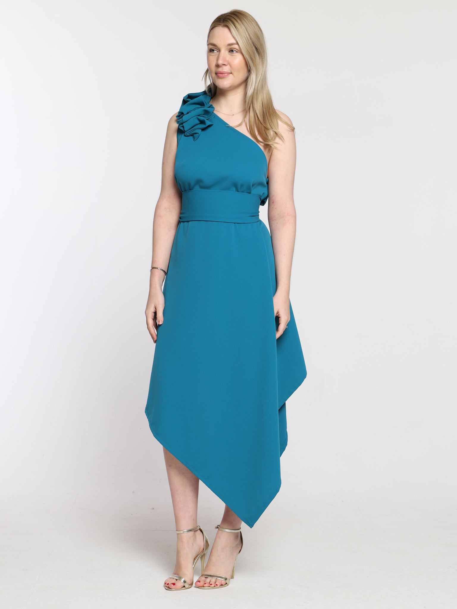 Teal Ruffle Back Belle Dress