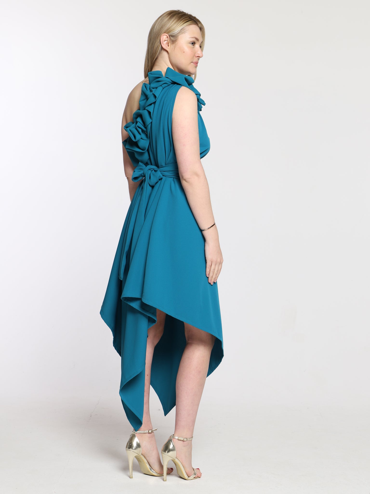 Teal Ruffle Back Belle Dress