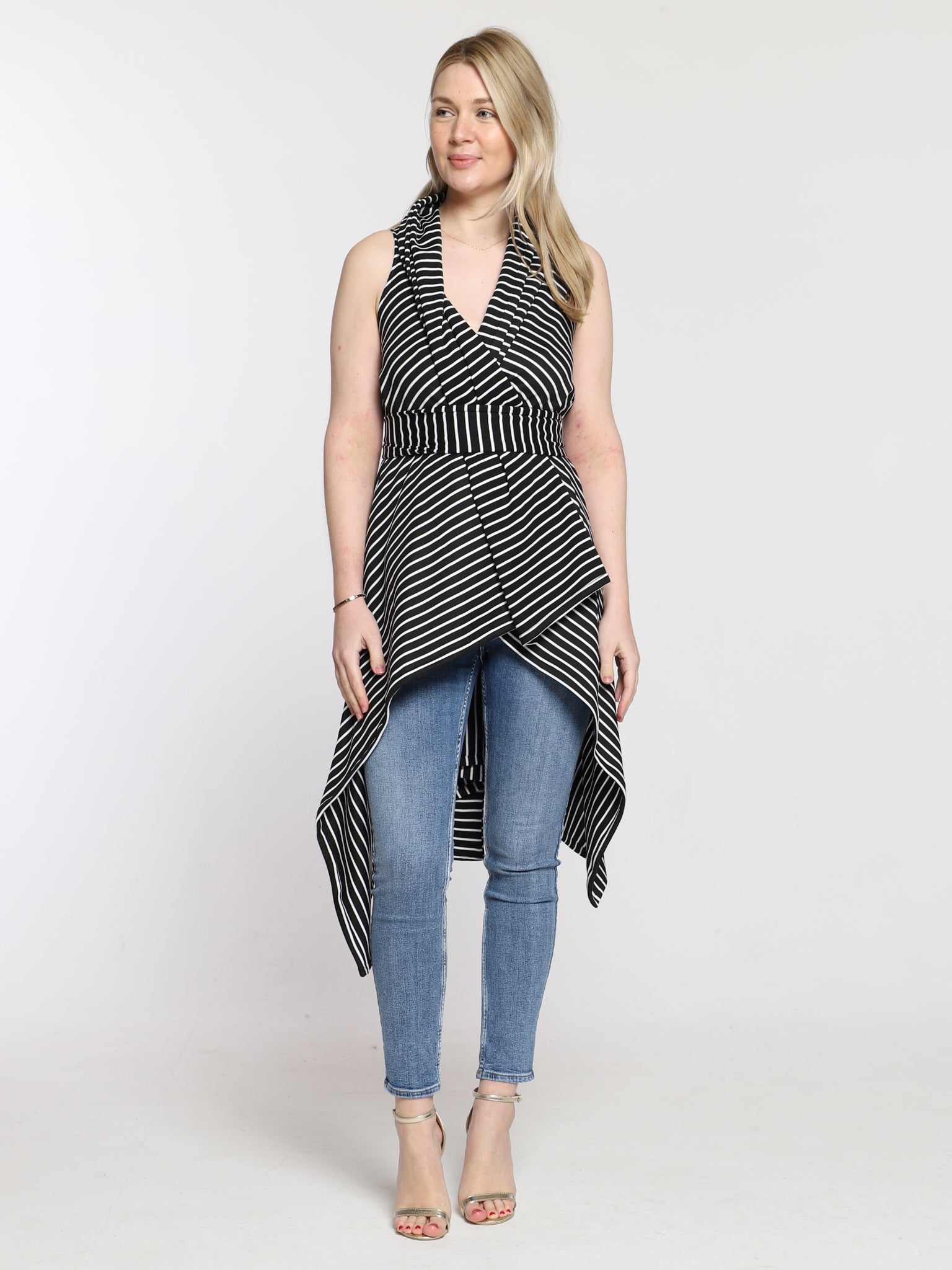 Black Stripe Drape Waterfall Waistcoat