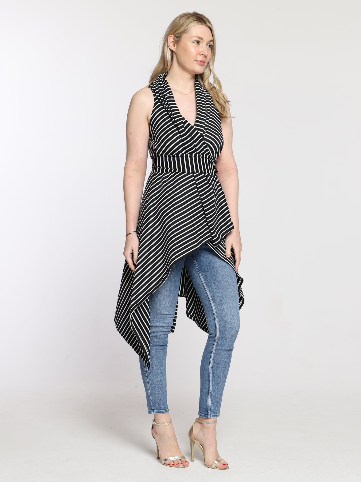 Black Stripe Drape Waterfall Waistcoat