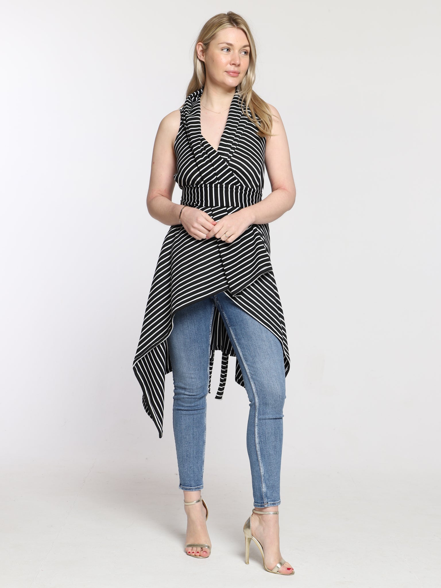Black Stripe Drape Waterfall Waistcoat