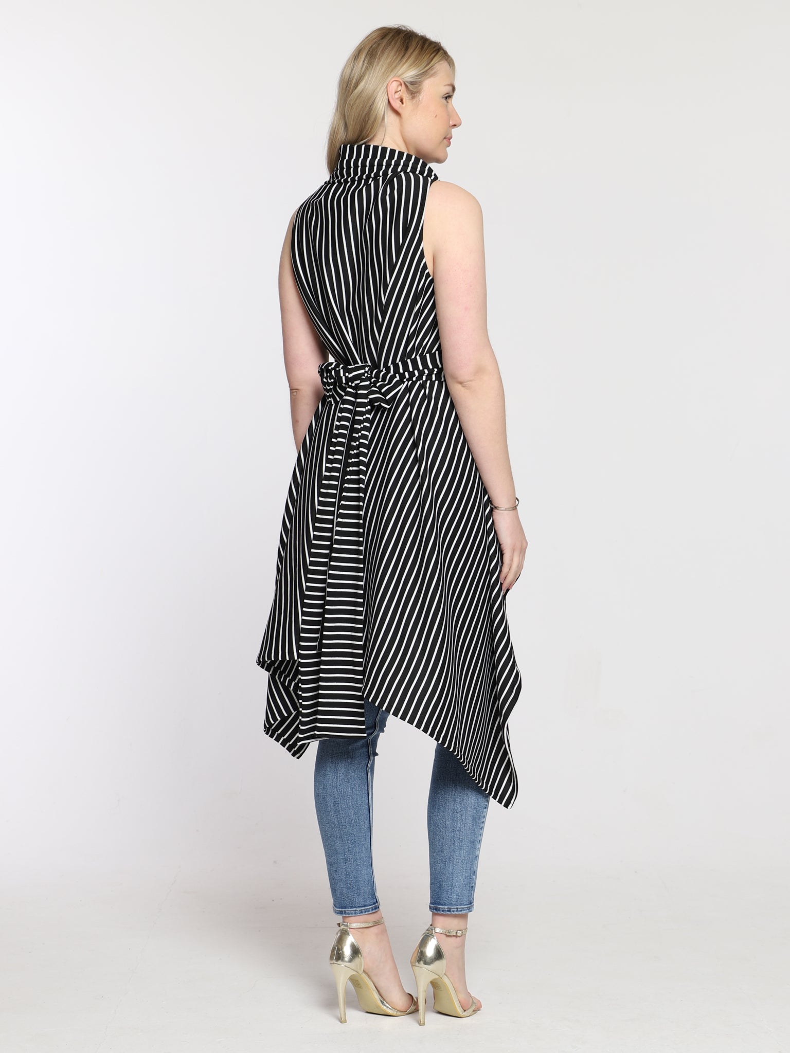 Black Stripe Drape Waterfall Waistcoat