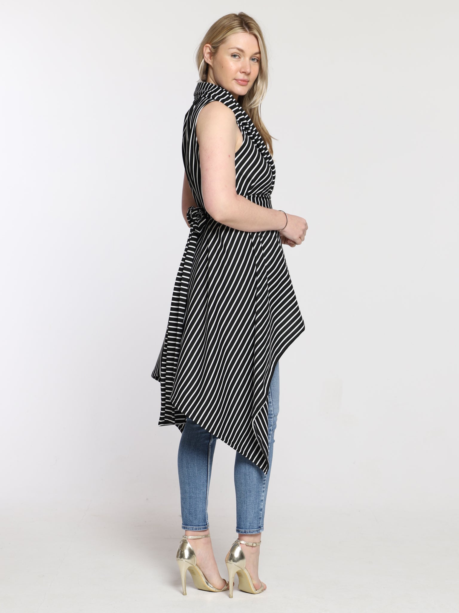 Black Stripe Drape Waterfall Waistcoat
