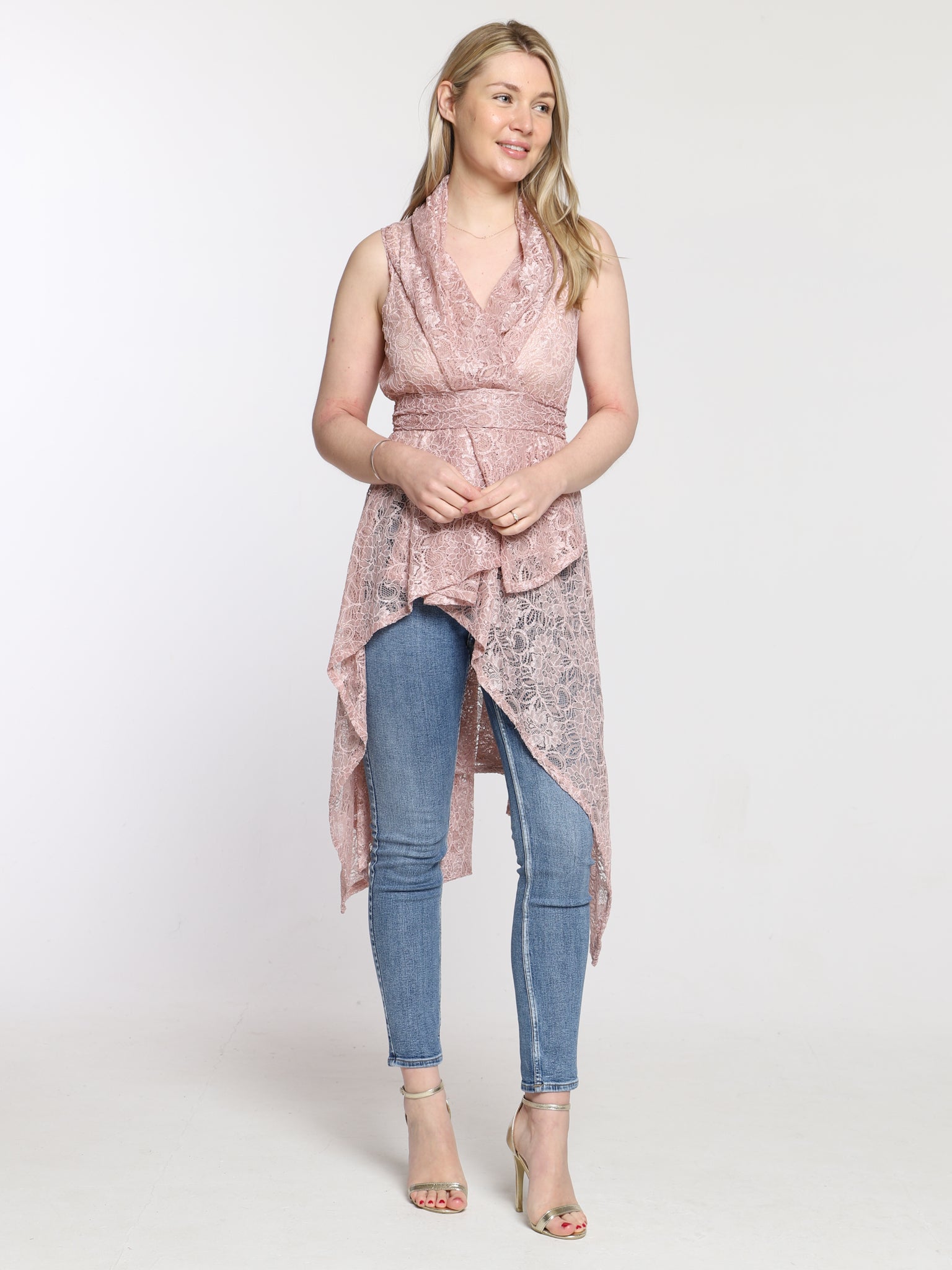 Pink Lace Drape Waterfall Waistcoat