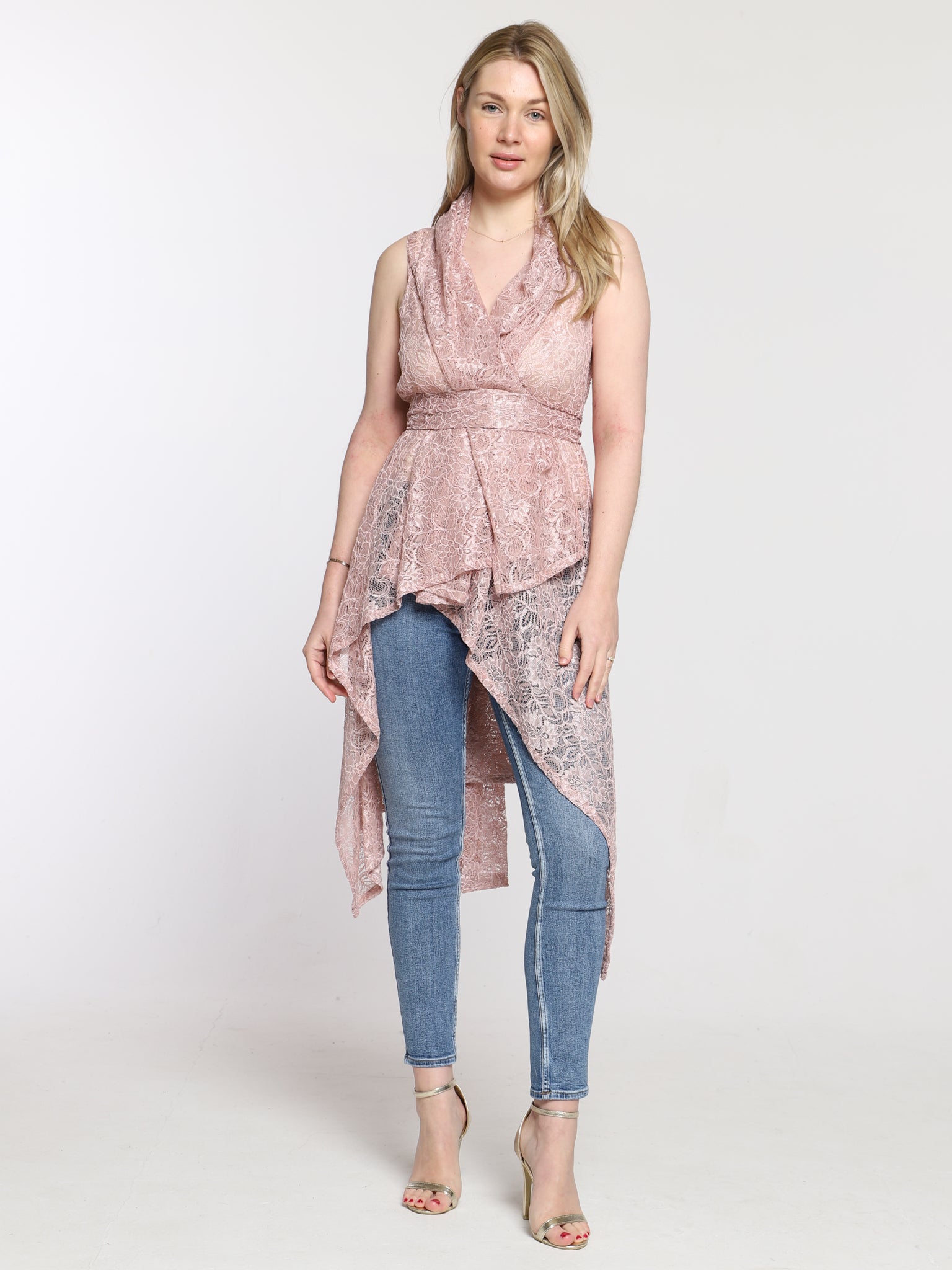 Pink Lace Drape Waterfall Waistcoat