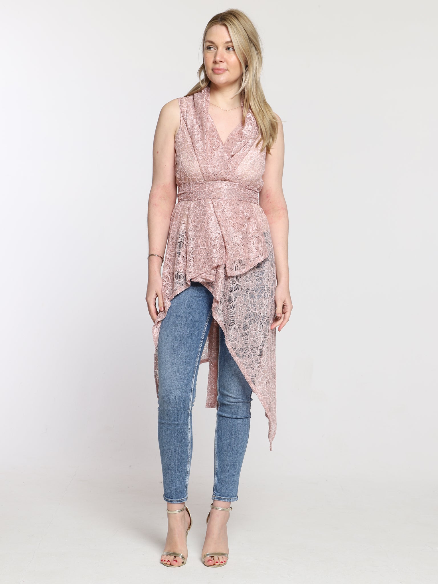 Pink Lace Drape Waterfall Waistcoat