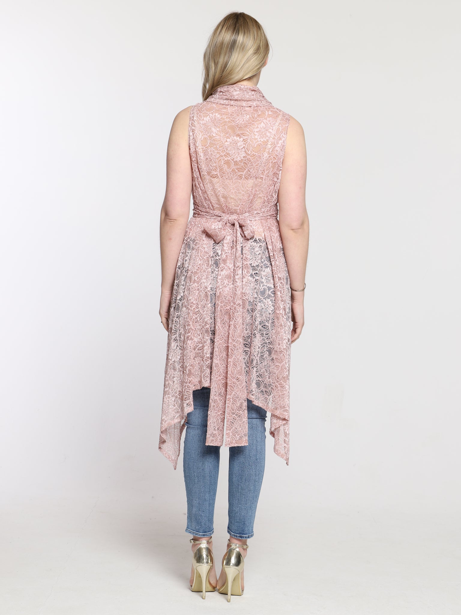 Pink Lace Drape Waterfall Waistcoat