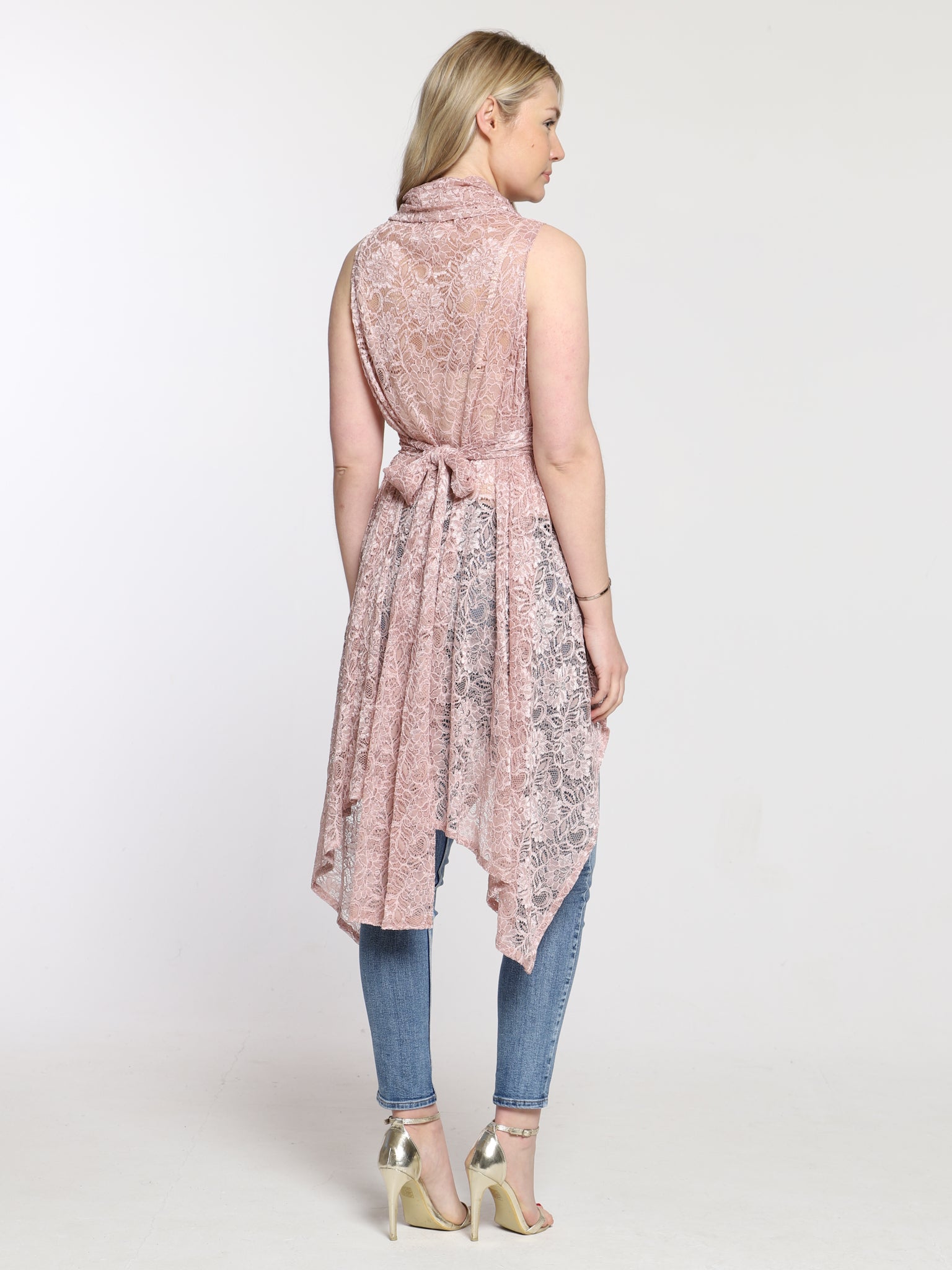 Pink Lace Drape Waterfall Waistcoat