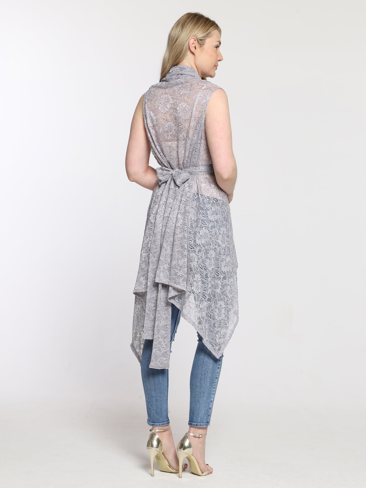 Grey Lace Drape Waterfall Waistcoat