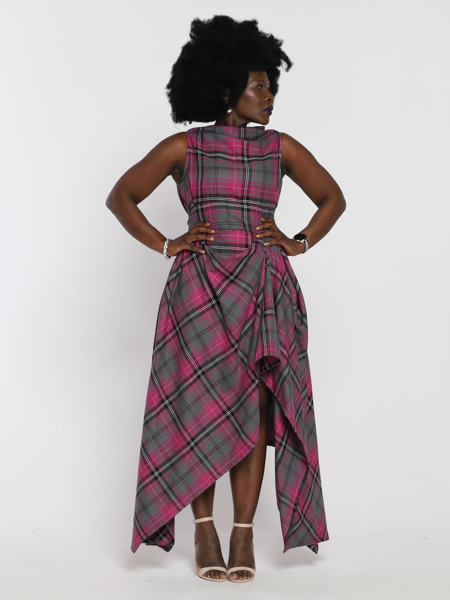 Grey and Pink Tartan Ivy Dress