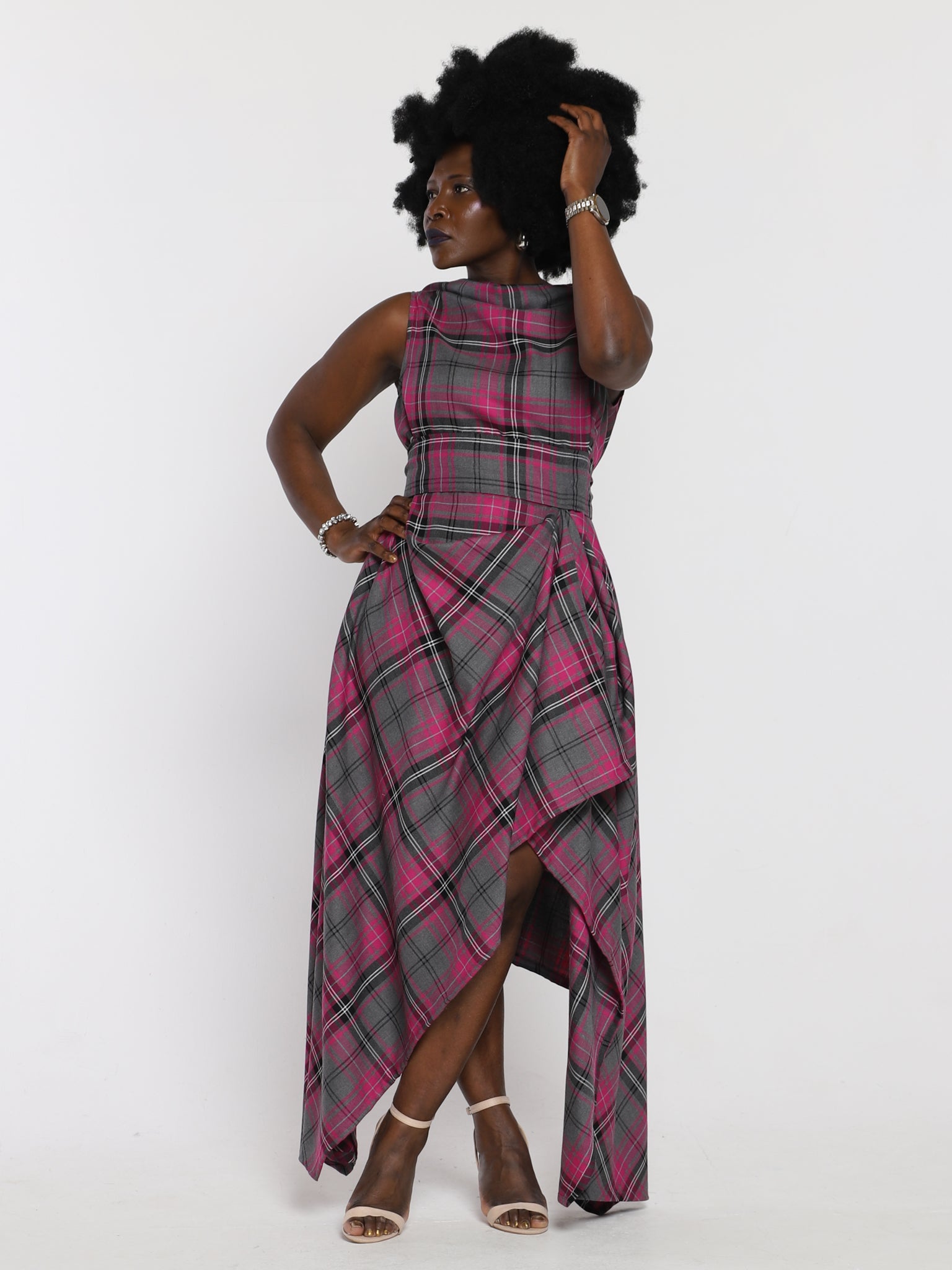 Grey and Pink Tartan Ivy Dress