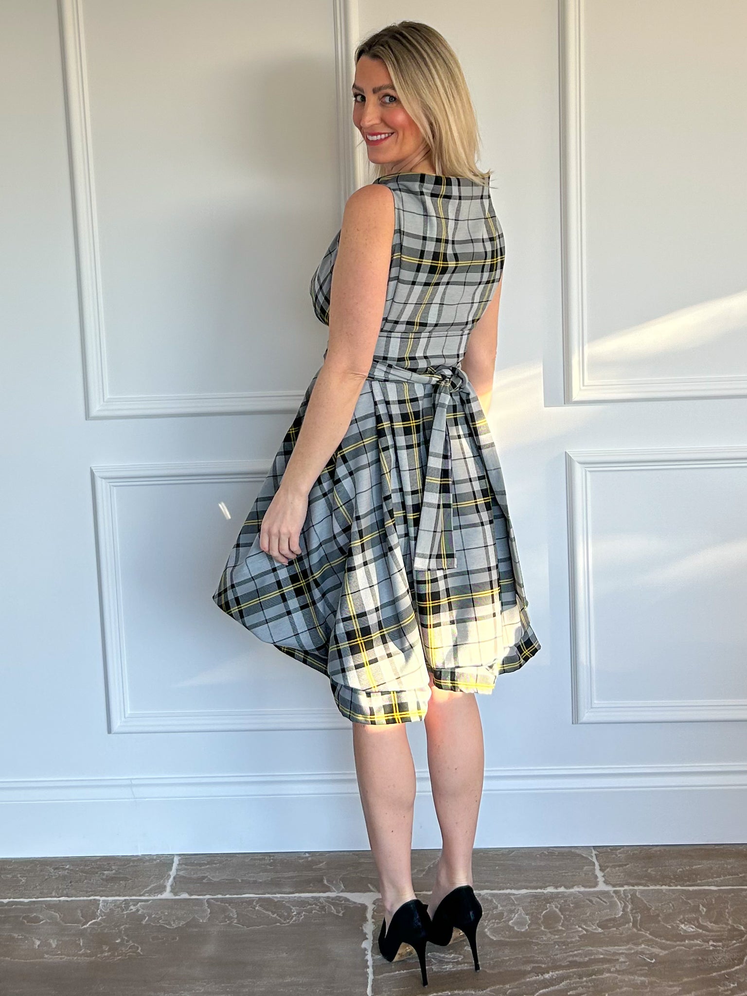 Grey and Yellow Tartan May Dress