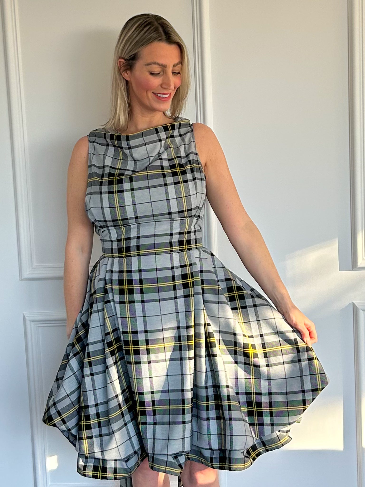 Grey and Yellow Tartan Mia Dress