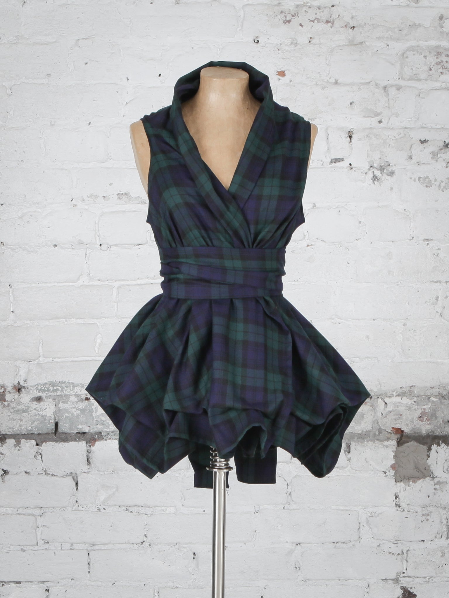 Navy and Green Tartan Trench Top