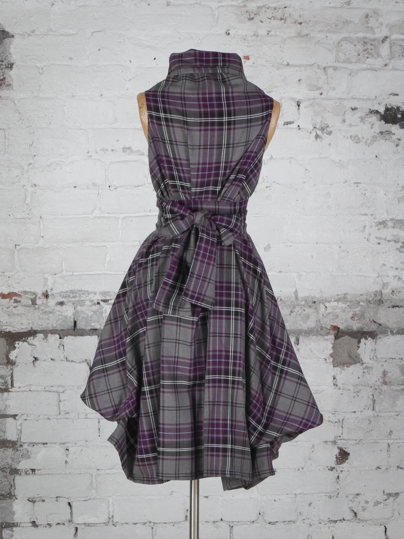 Grey and Purple Tartan Trench Dress