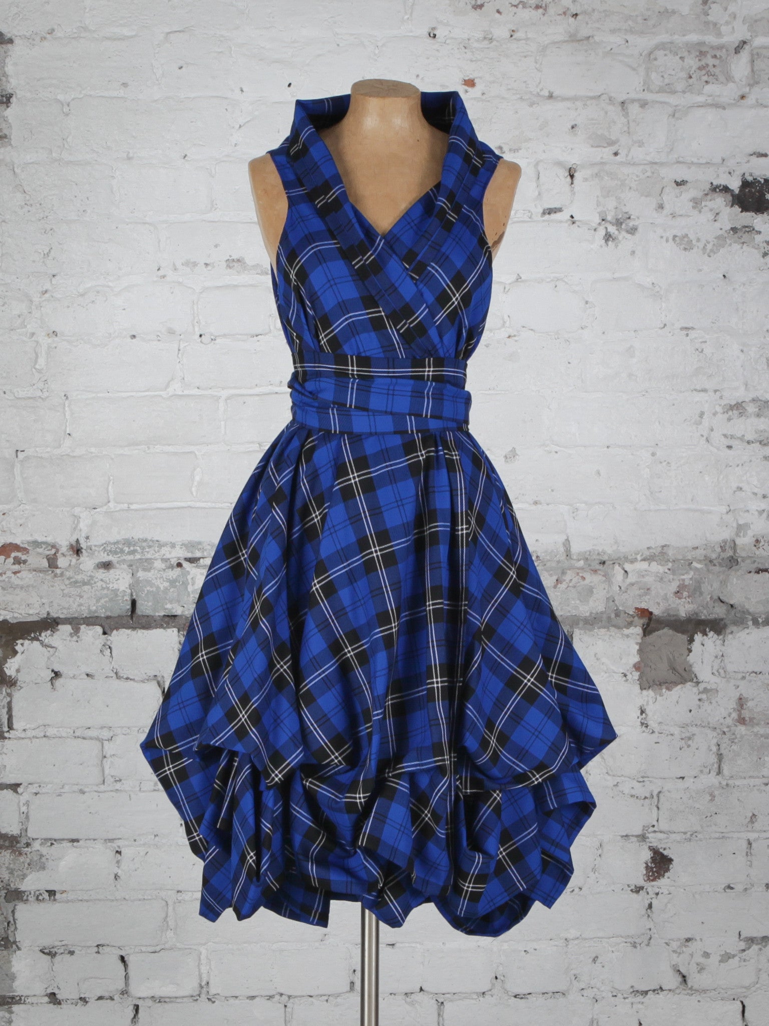 Royal Blue Tartan Trench Dress